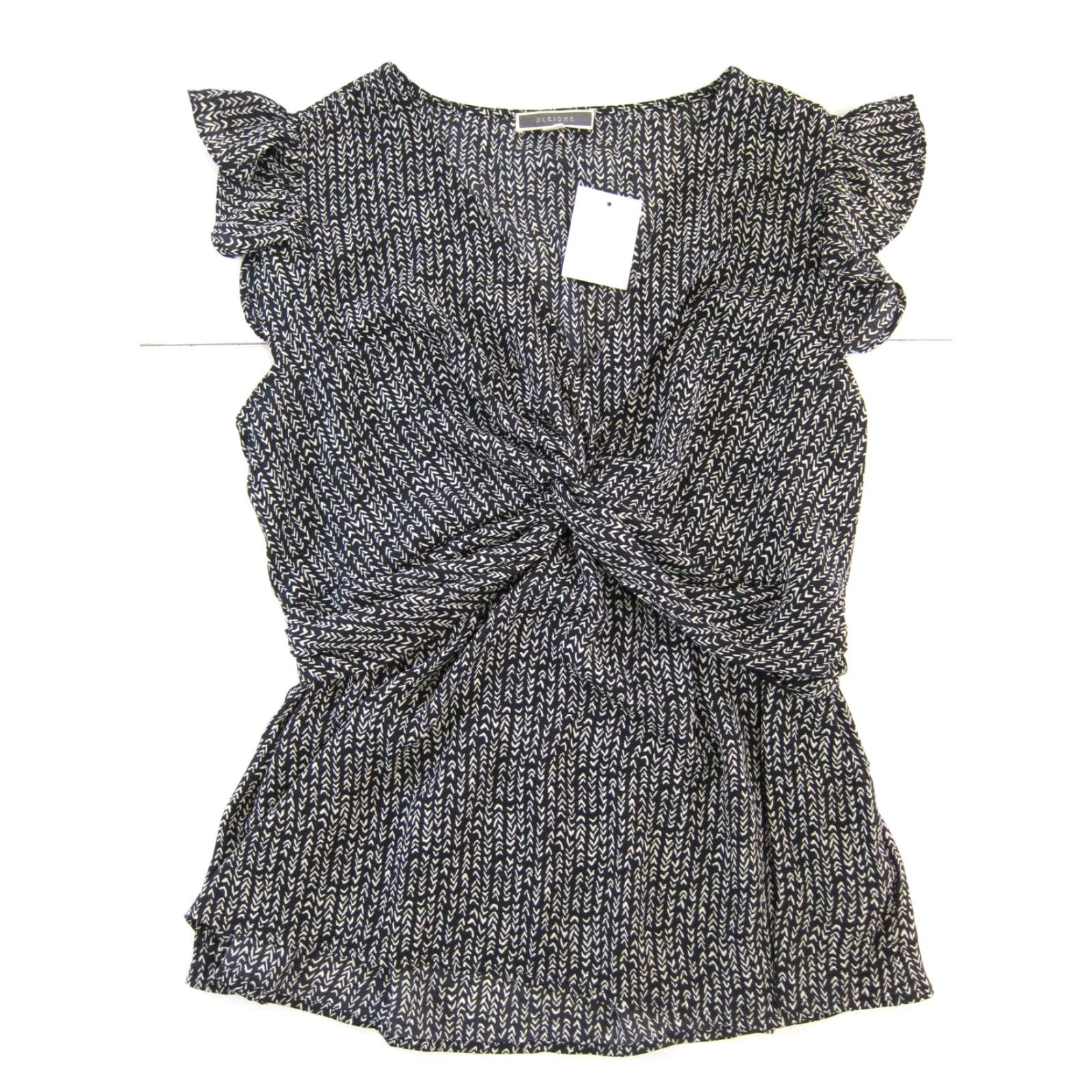 Vintage Pleione Blouse NWT Black S V-Neck Short Sleeve Tunic Twists Peasant Silky Ivory Size S / US 4 / IT 40 - 2 Thumbnail