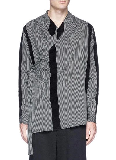 Damir Doma Stripe Shawl Collar Tie Side Shirt Size US S / EU 44-46 / 1 - 1 Thumbnail