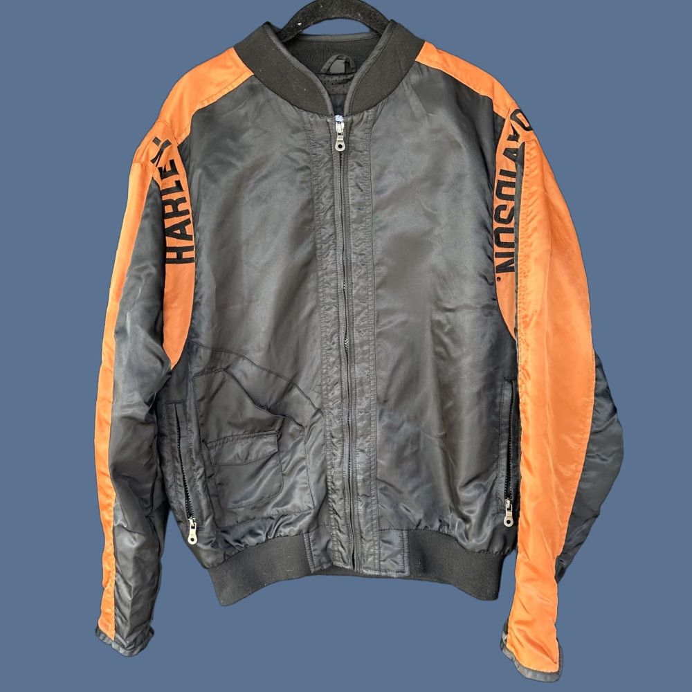 Harley Davidson Harley-Davidson Jacket Mens Bar Shield Nylon Bomber Zip Black Orange Shield Colorblocked 2000s Riding Size US M / EU 48-50 / 2 - 1 Thumbnail