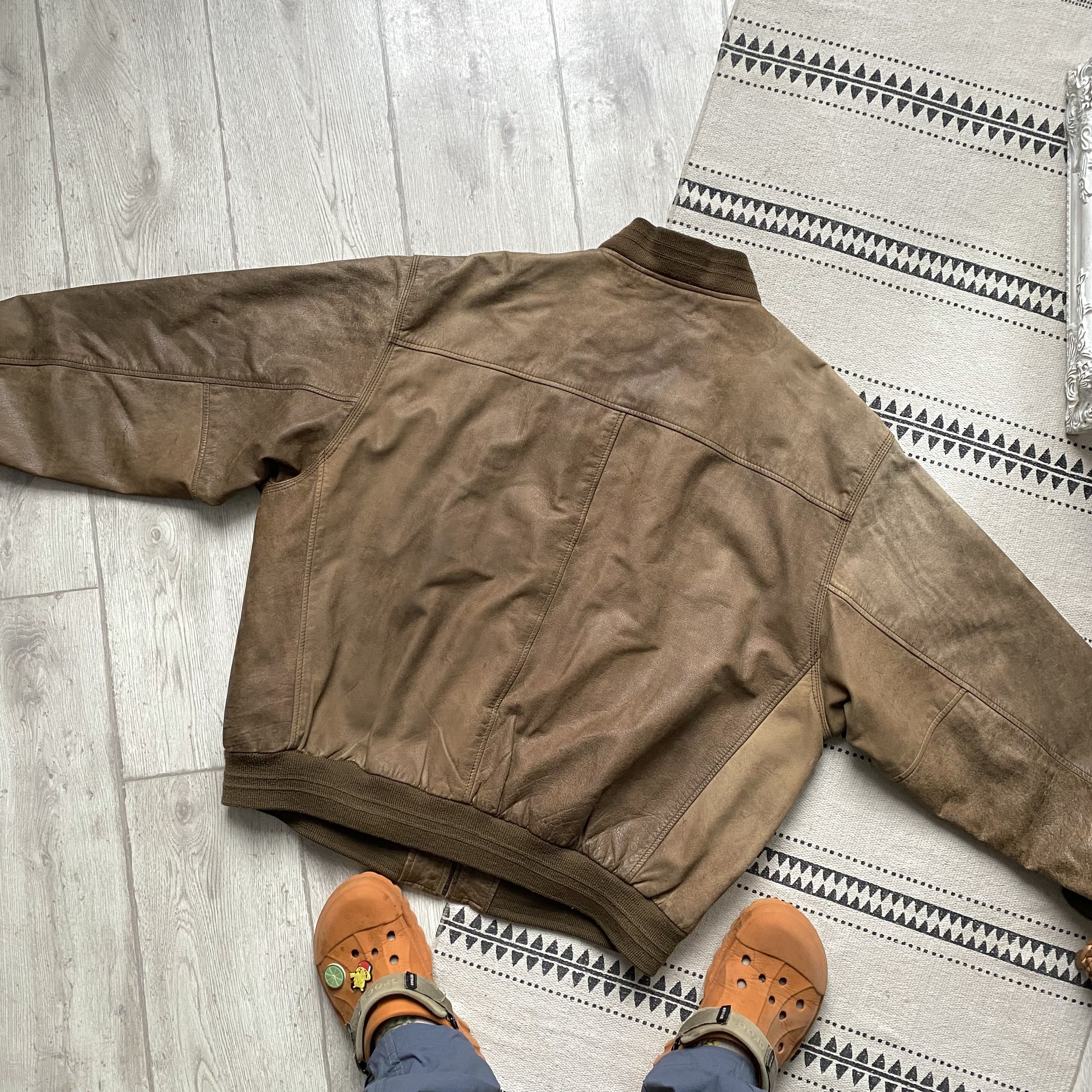 Genuine Leather Vintage 80-90s Faded Real leather bomber jacket Schott style Size US XL / EU 56 / 4 - 9 Thumbnail