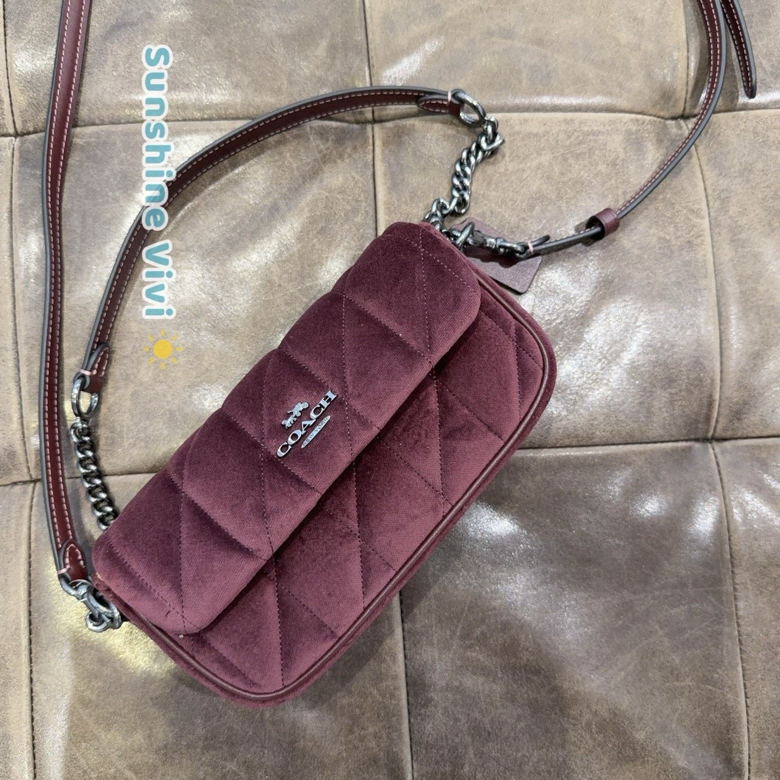 Coach NWT COACH Hailey Flap Bag Velvet Quilting Burgundy CCE13 Size ONE SIZE - 1 Thumbnail