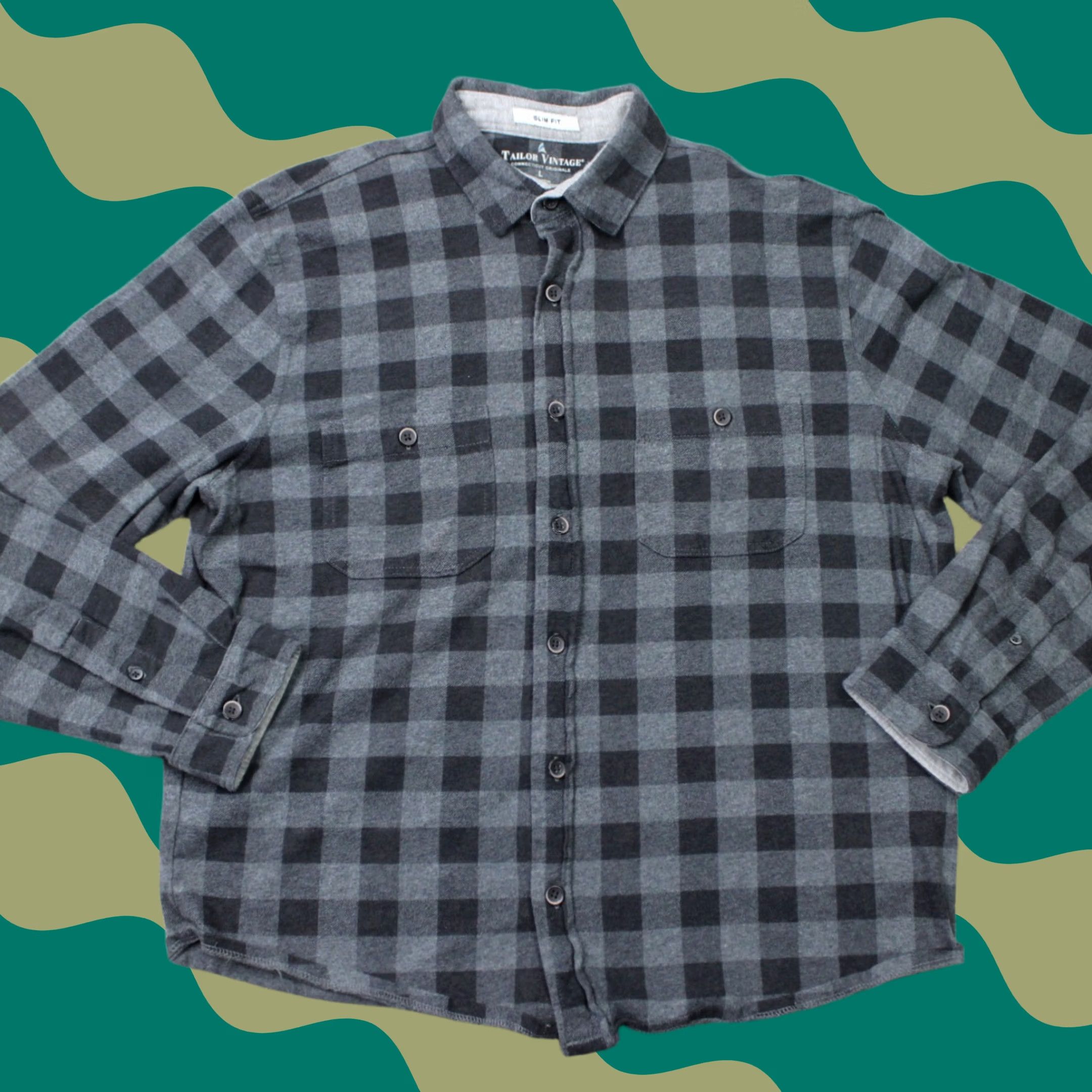 Vintage Tailor Vintage Shirt Mens Large Gray/Black Plaid Flannel Cotton L/S Button-Up Casual Workwear Size US L / EU 52-54 / 3 - 1 Thumbnail