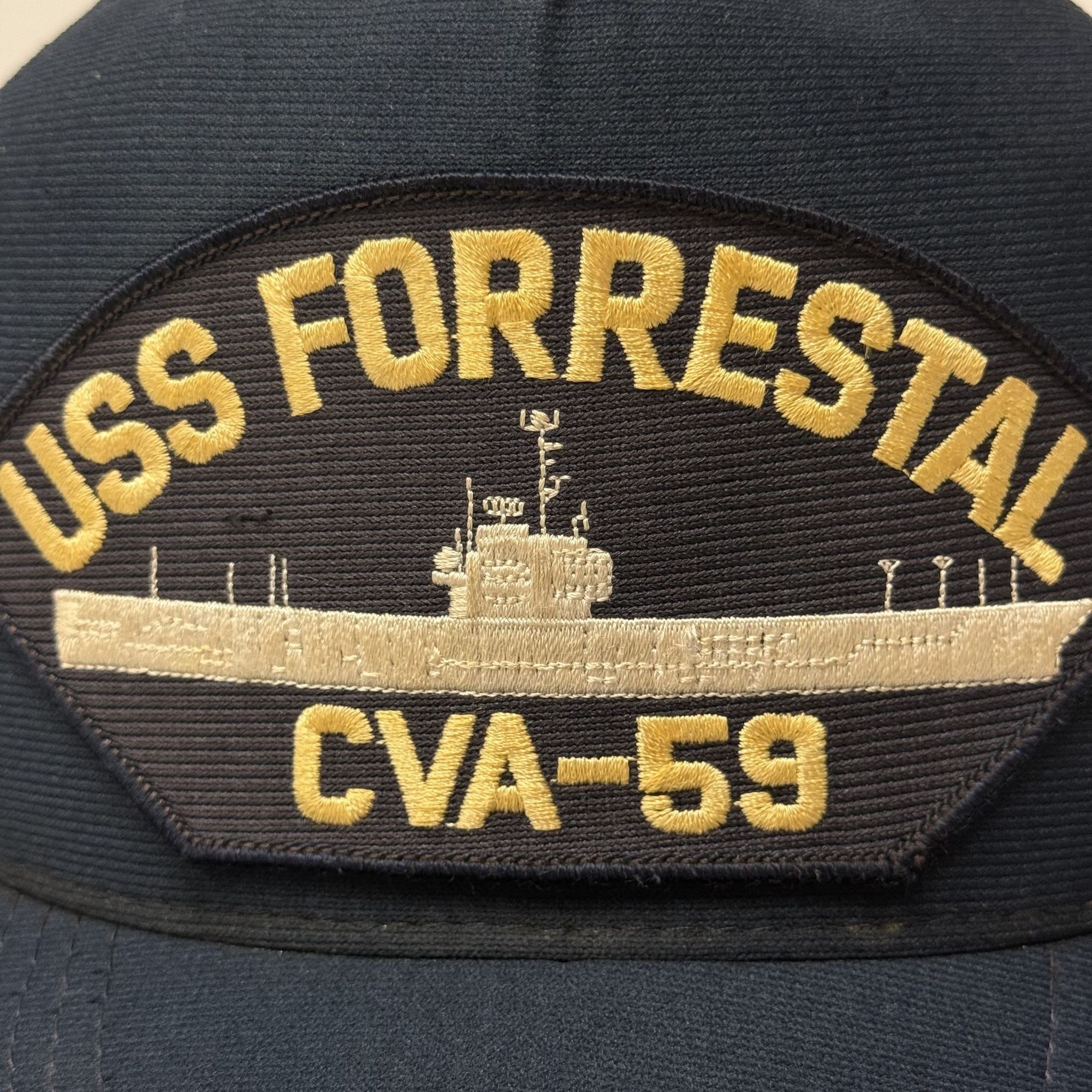 Other Vtg Eagle Crest USS Forrestal CVA-59 SUPERCARRIER Ship Hat Size ONE SIZE - 4 Thumbnail