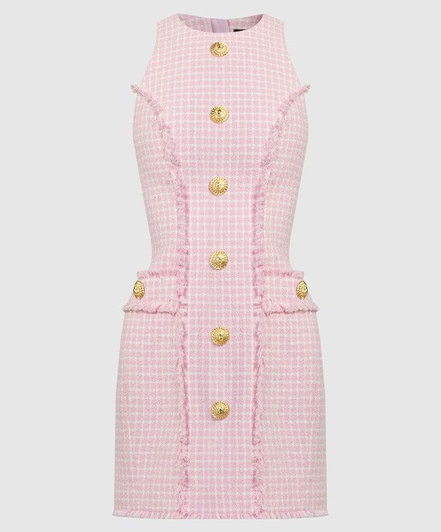 o1s1wg110825 Gingham Tweed Dress in Pink