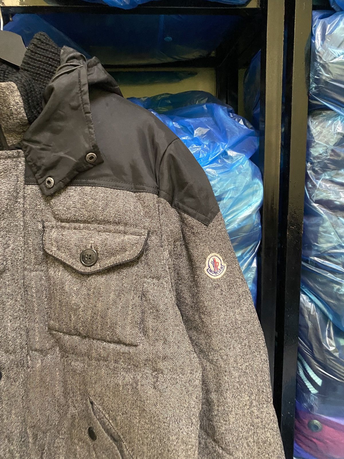 Moncler Vintage Moncler Down Jacket Herringbone Grey Black Hooded Size US XL / EU 56 / 4 - 8 Thumbnail
