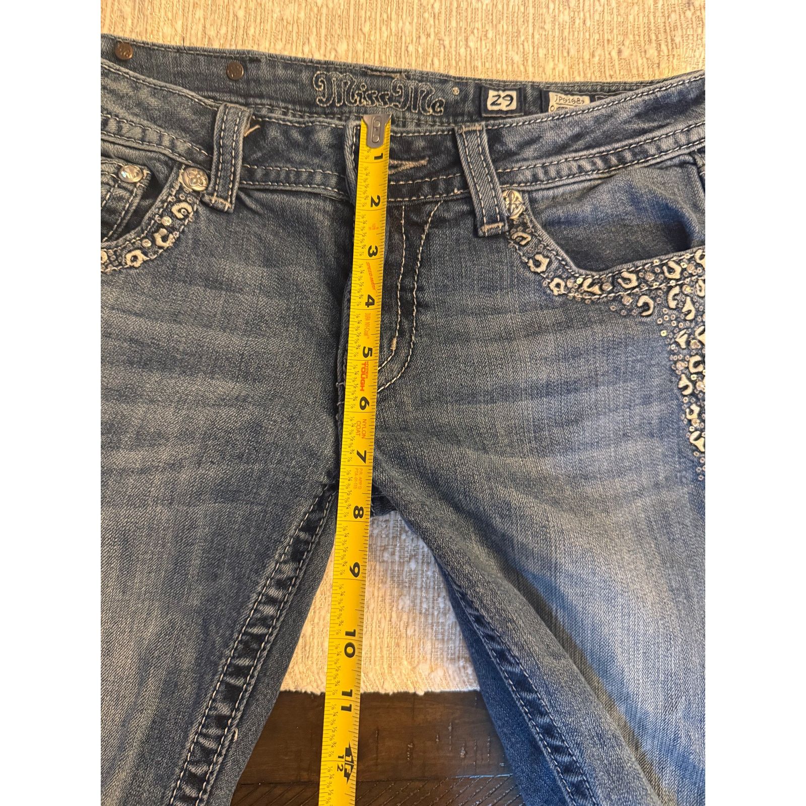 Miss Me Miss Me Leopard Print Sequin Flap Pocket Easy Capri SZ 29 Size 29" - 7 Thumbnail