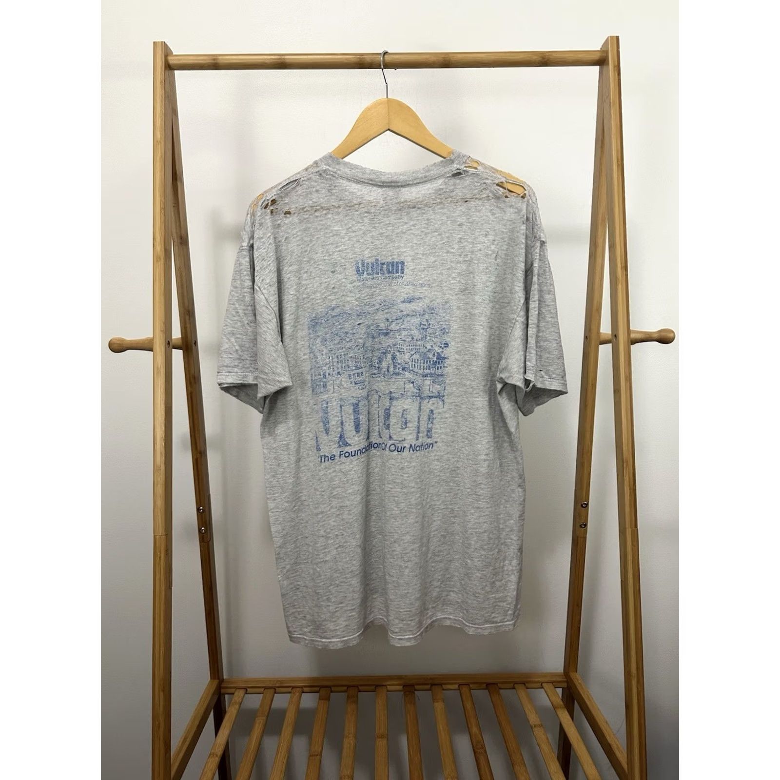 Jerzees JERZEES T-Shirt VTG Vulcan Super Paper Thin Thrashed Distressed Worn Burnout Work XL Gray Mens Size US XL / EU 56 / 4 - 2 Thumbnail