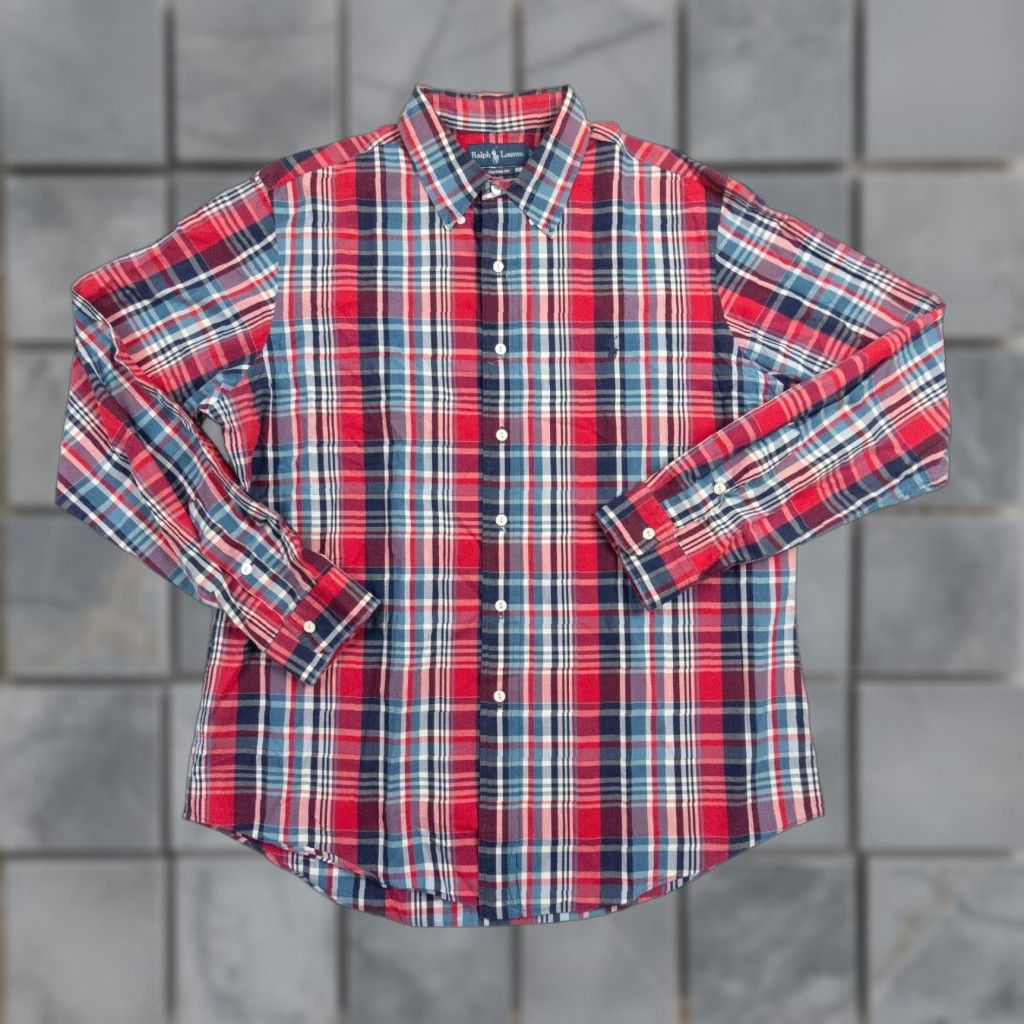 Ralph Lauren Ralph Lauren Button-Down Shirt Men XL Red Check Plaid Custom Fit Long Sleeve Button-Up Shirt - Preppy Style, Men’s XL Red Polo DLX? Size US XL / EU 56 / 4 - 1 Thumbnail