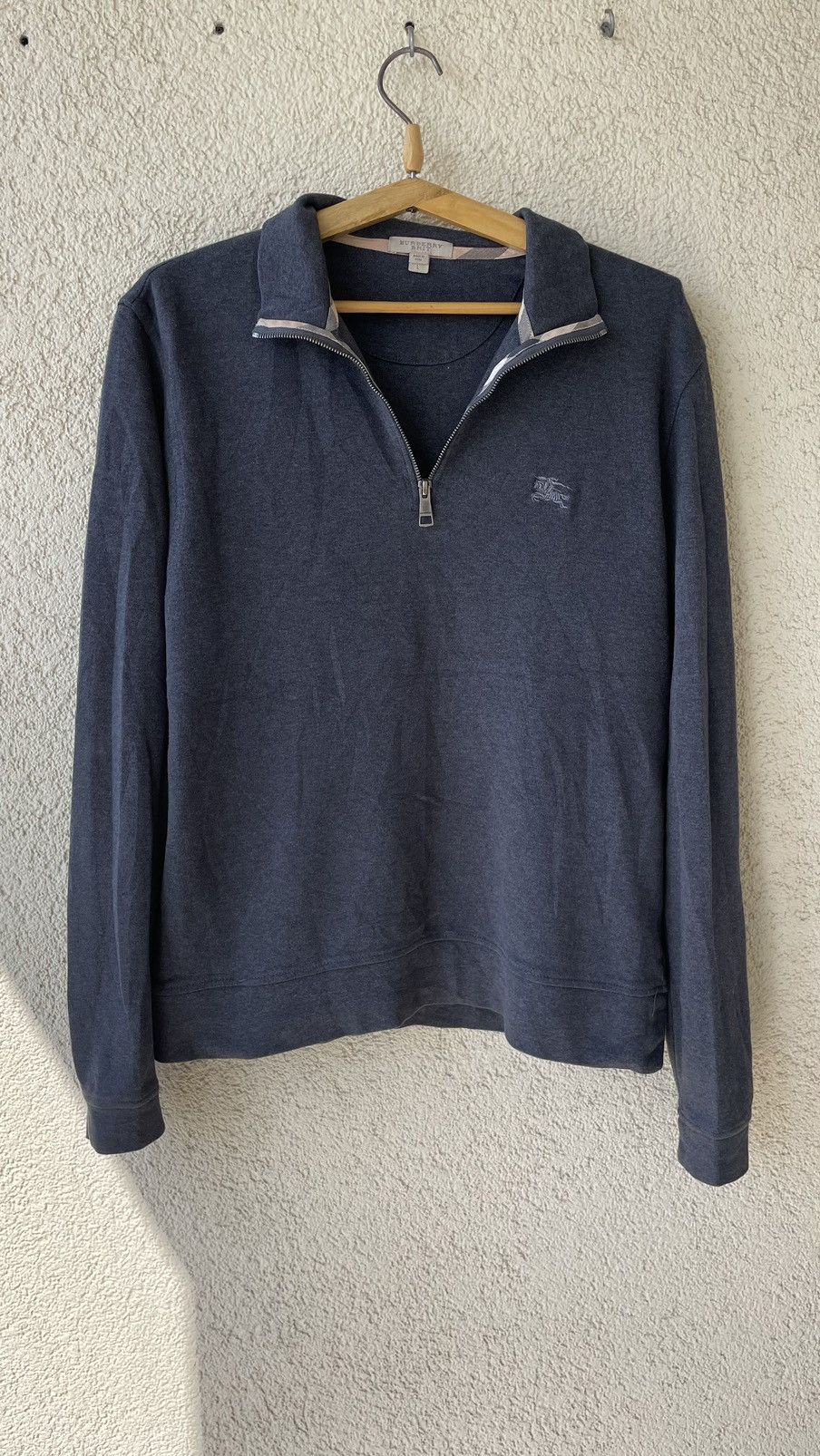 Burberry Brit Ribbed Knit Half Zip Pullover Sweater Blue