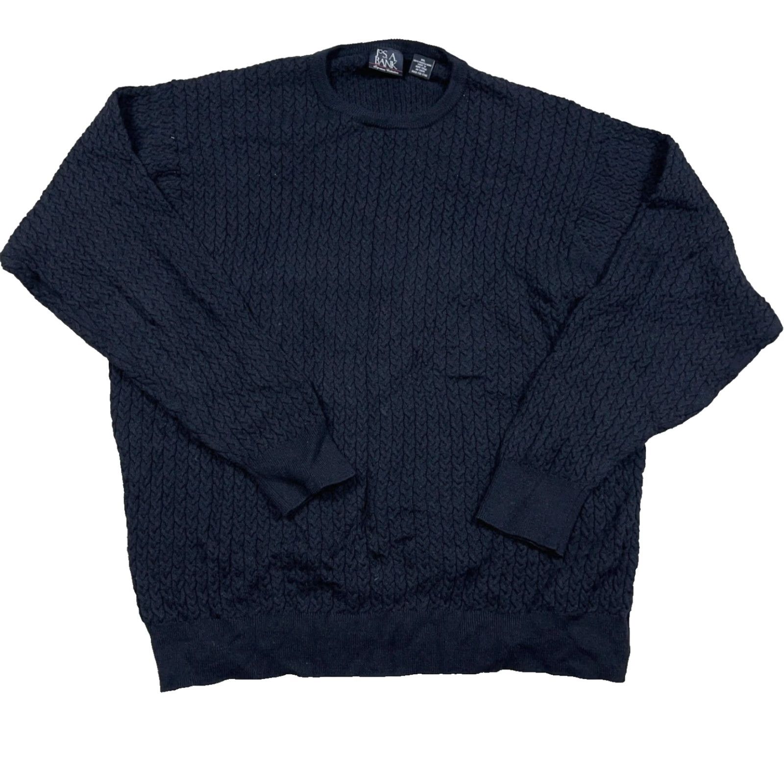 Jos. A. Bank Jos A Bank Sweater Men XL Black Merino Wool Cable Knit Crewneck Grandpa Solid Size US XL / EU 56 / 4 - 2 Thumbnail