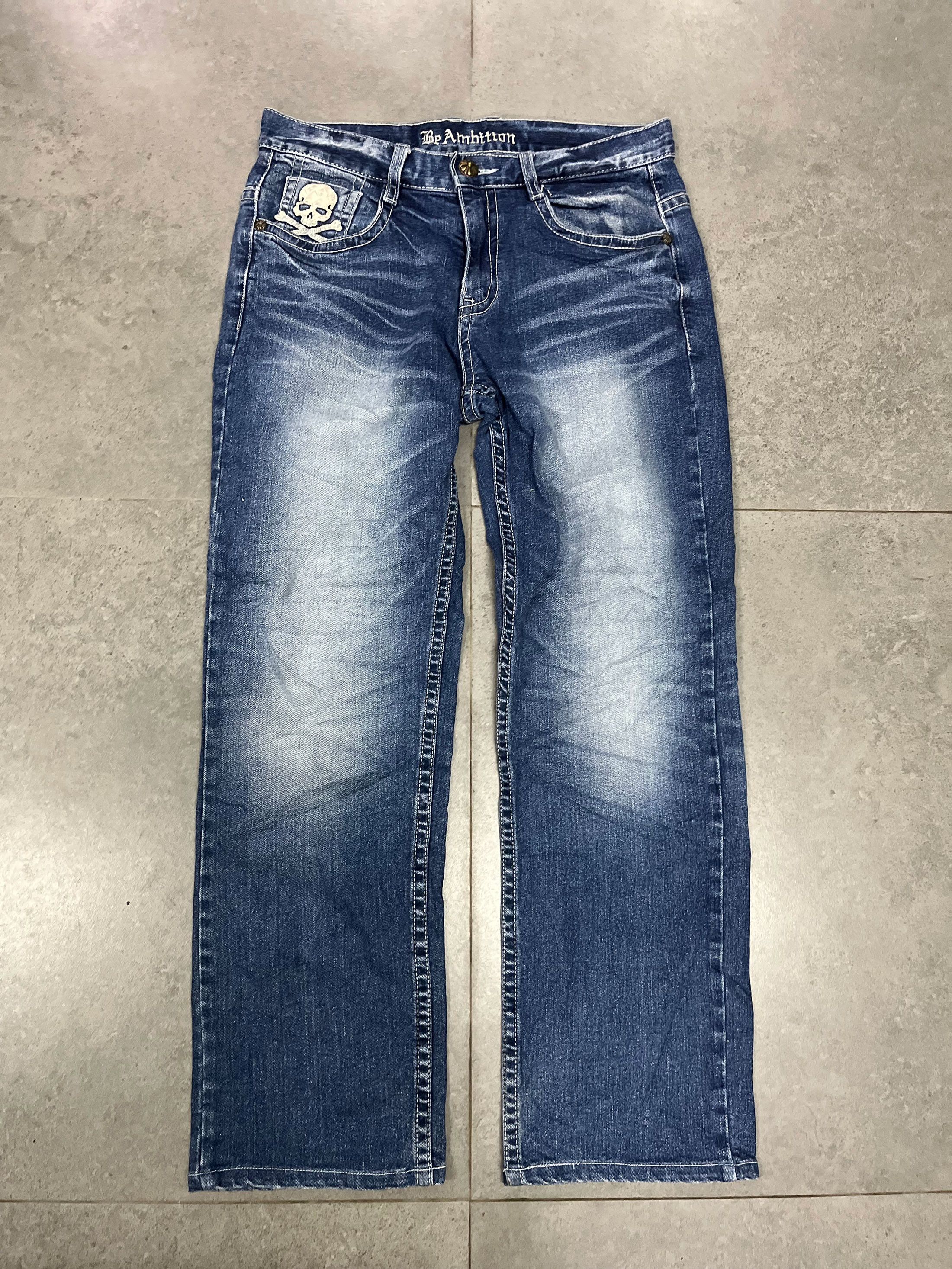 Designer Be Ambition Skull Patches Crafted Jeans Size US 32 / EU 48 - 1 Thumbnail