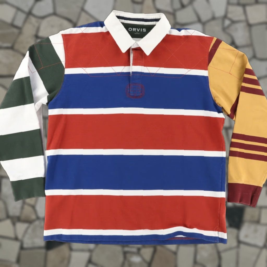 Orvis Orvis Patchwork Rugby Cotton Striped Long Sleeve Polo Shirt Men's L Size US L / EU 52-54 / 3 - 1 Thumbnail