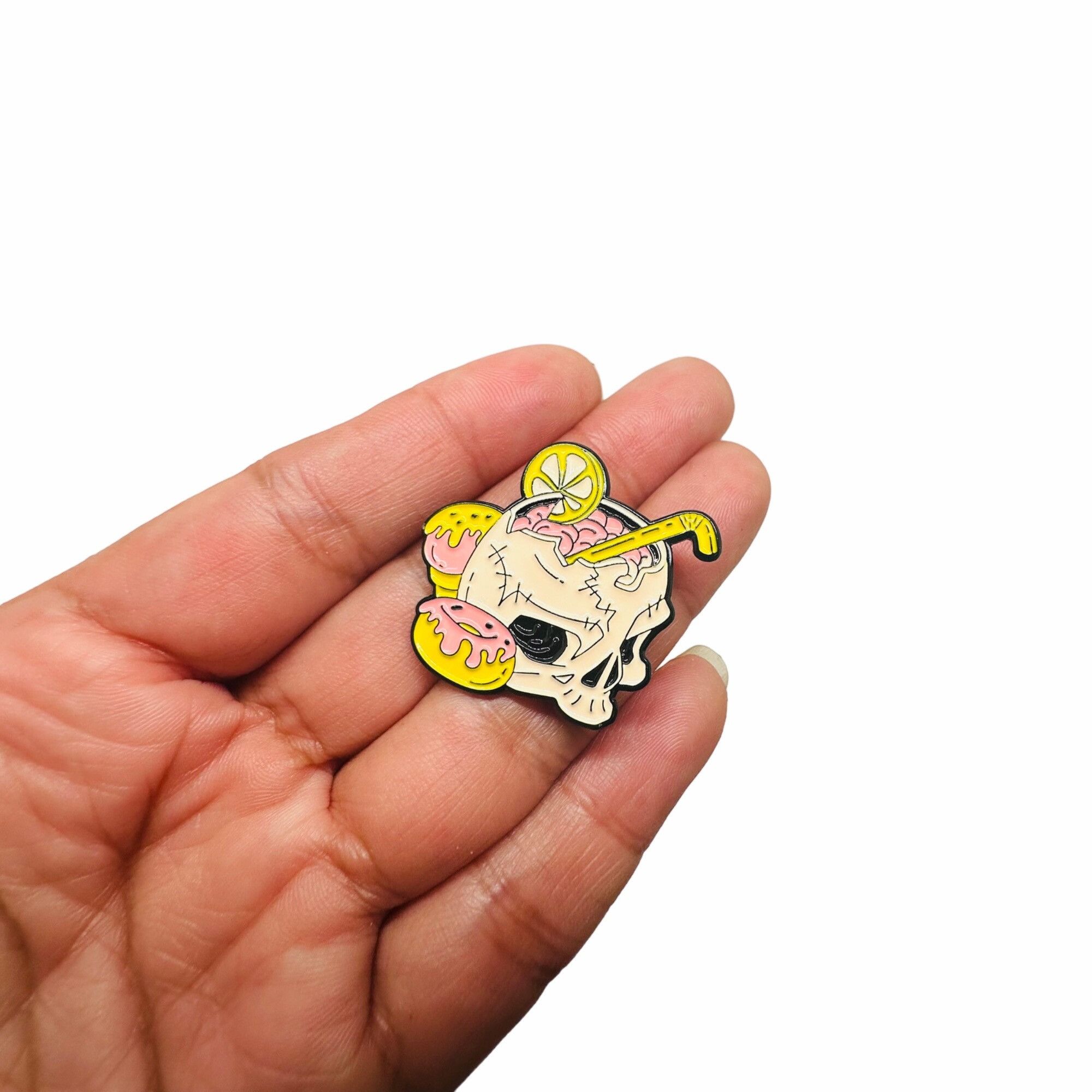 Other ⭐Enamel Pin Pink Skull Drinking Cocktail Goth Punk Cartoon B Size ONE SIZE - 2 Thumbnail