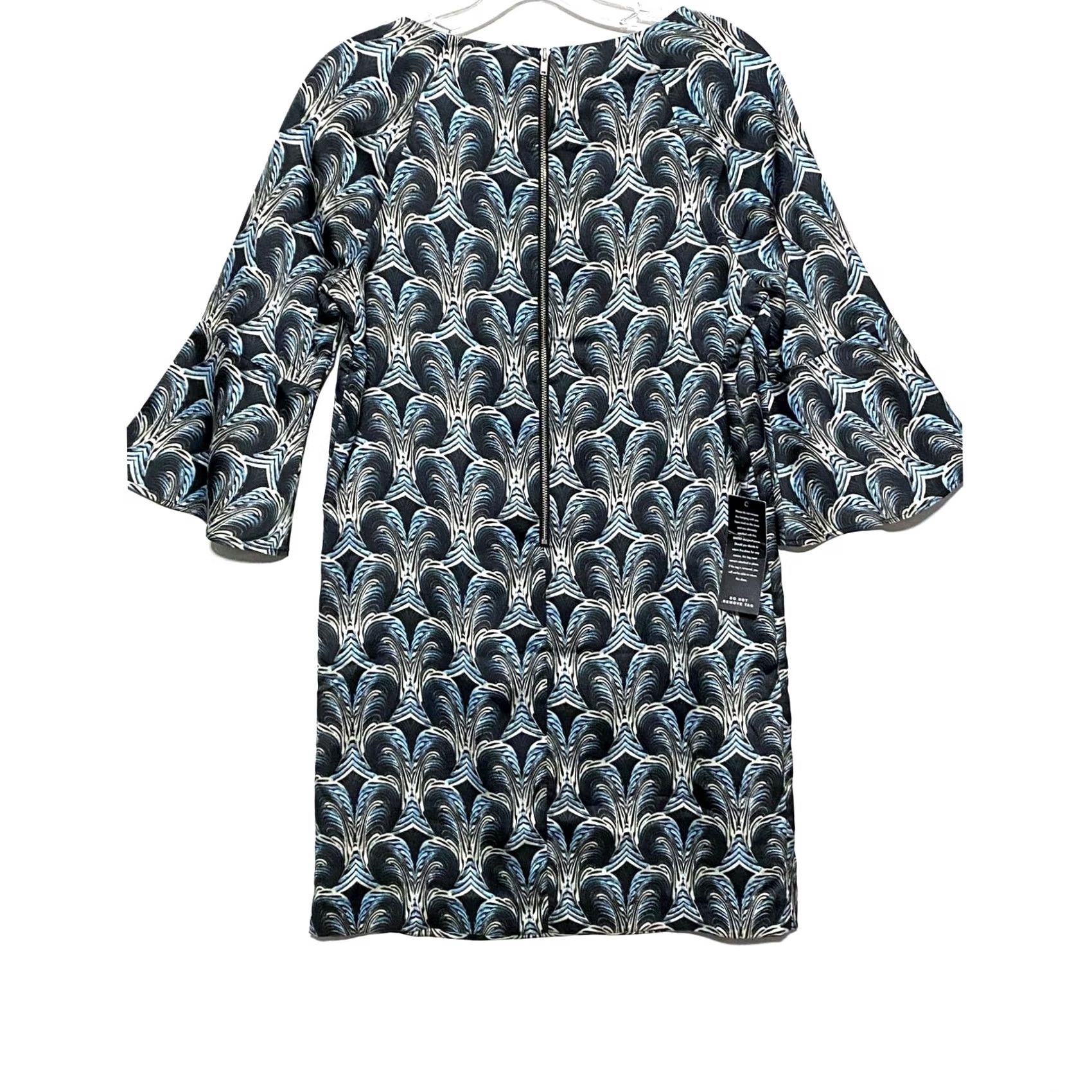 Vintage VINTAGE The Limited Dress XSP XS Petite Blue Retro Artsy Geometric Hippie Bell Sleeve Zipper NWT Size XS / US 0-2 / IT 36-38 - 3 Thumbnail