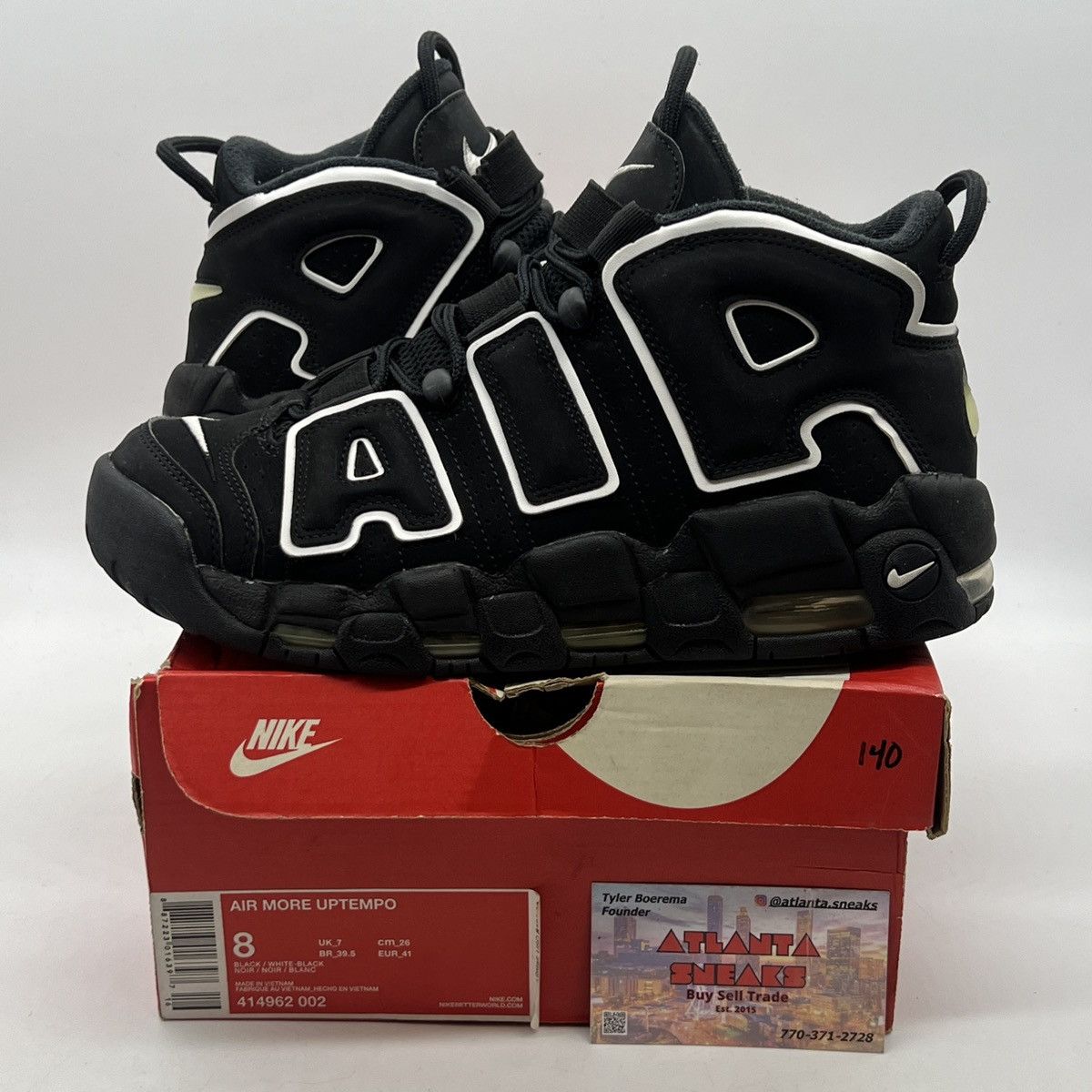 image of Nike Air More Uptempo Black White Shoes, Men's (Size 8)