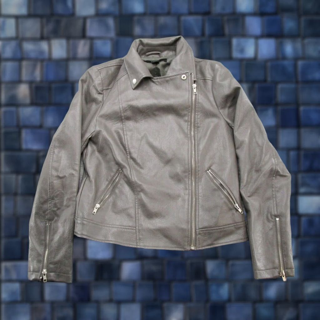 Forever 21 FOREVER 21 Motorcycle Jacket Women's Gray Faux Leather Zip Up Moto Grunge SZ M Size M / US 6-8 / IT 42-44 - 1 Thumbnail
