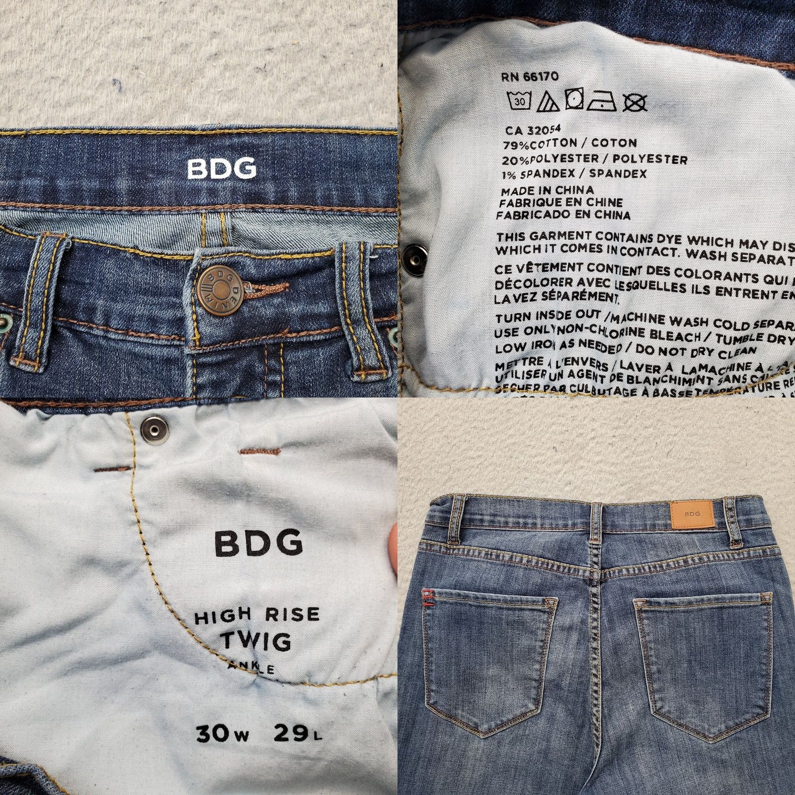 Bdg BDG Twig Ankle Jeans Womens 30 Blue Denim High Rise Stretch Whiskered Button Fly Jeans Women Size 30 Blue Skinny 5-Pocket Design Mens Size 30" / US 8 / IT 44 - 8 Thumbnail