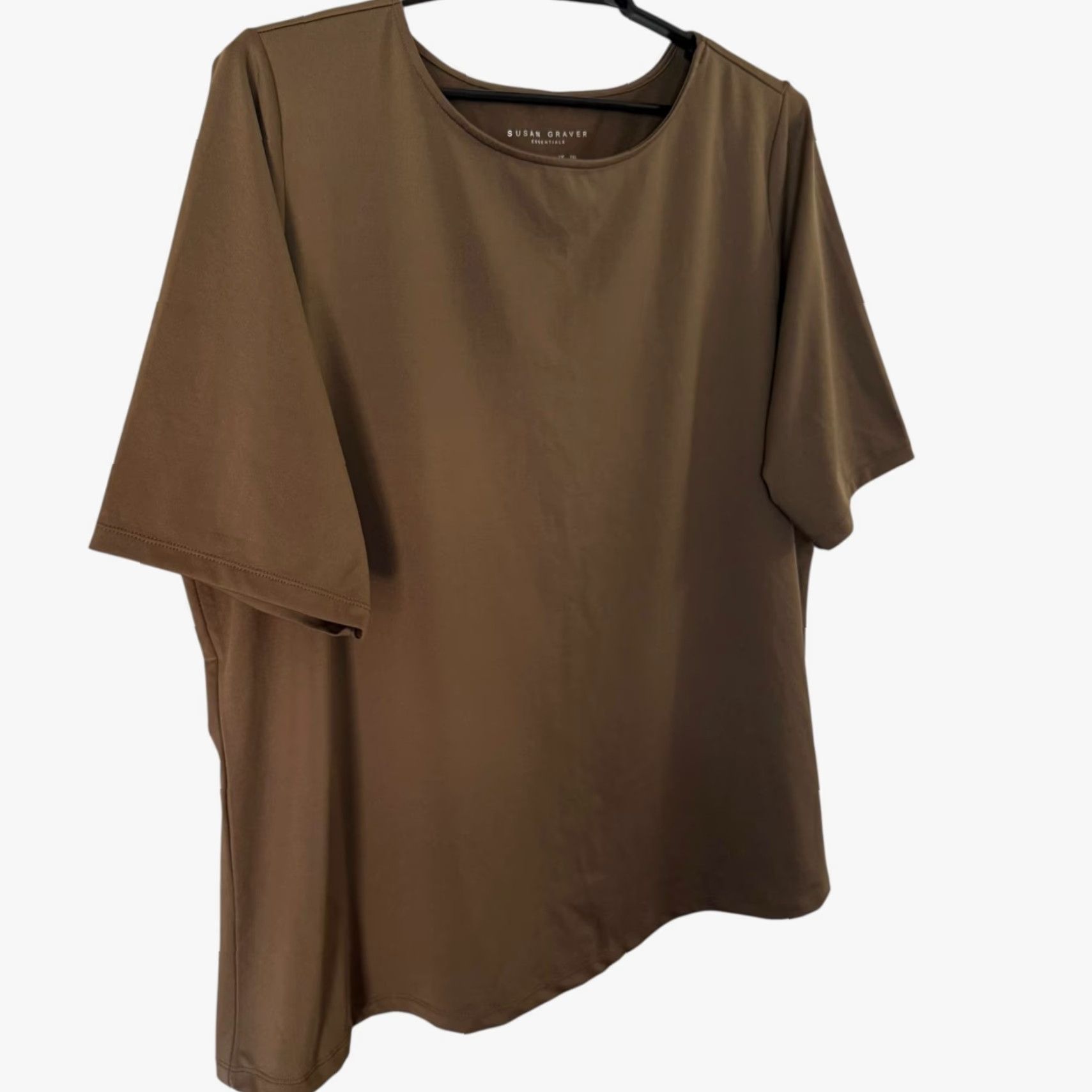 Vintage Susan Graver Essential Butterknit Elbow Sleeve Bateau Neck Top Women's 2X Brown Size XXL / US 16-18 / IT 52-54 - 3 Thumbnail