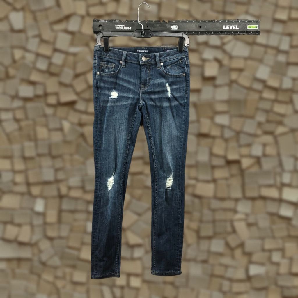 Vintage VIGOSS The Thompson Skinny Jeans Blue Size 24 Womens Low Rise Denim 5-Pocket Regular Inseam 27 Vintage No Size 42" / US 20 - 1 Thumbnail