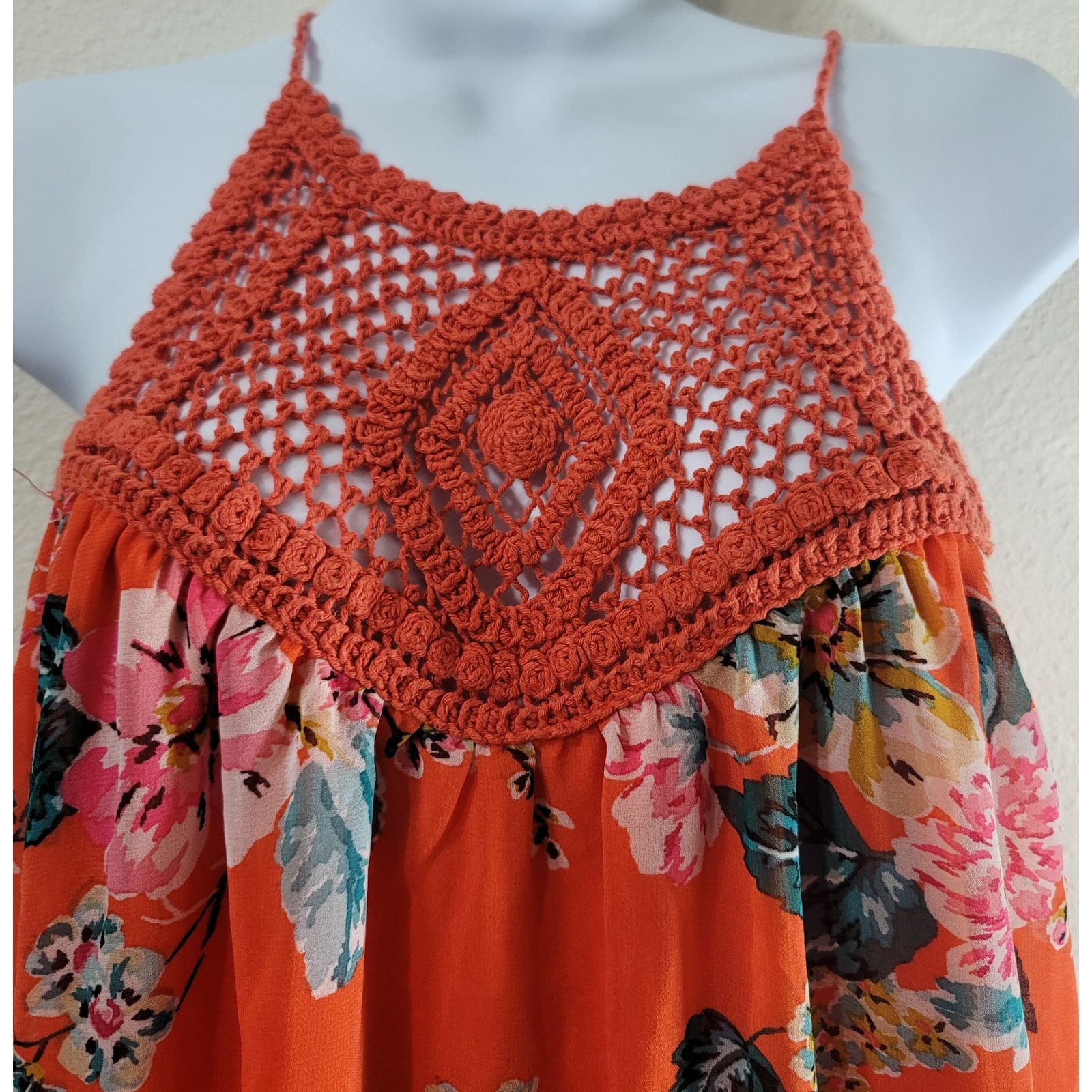 Other Speechless Orange Floral Babydoll Dress M Crochet Bodice Size M / US 6-8 / IT 42-44 - 2 Thumbnail