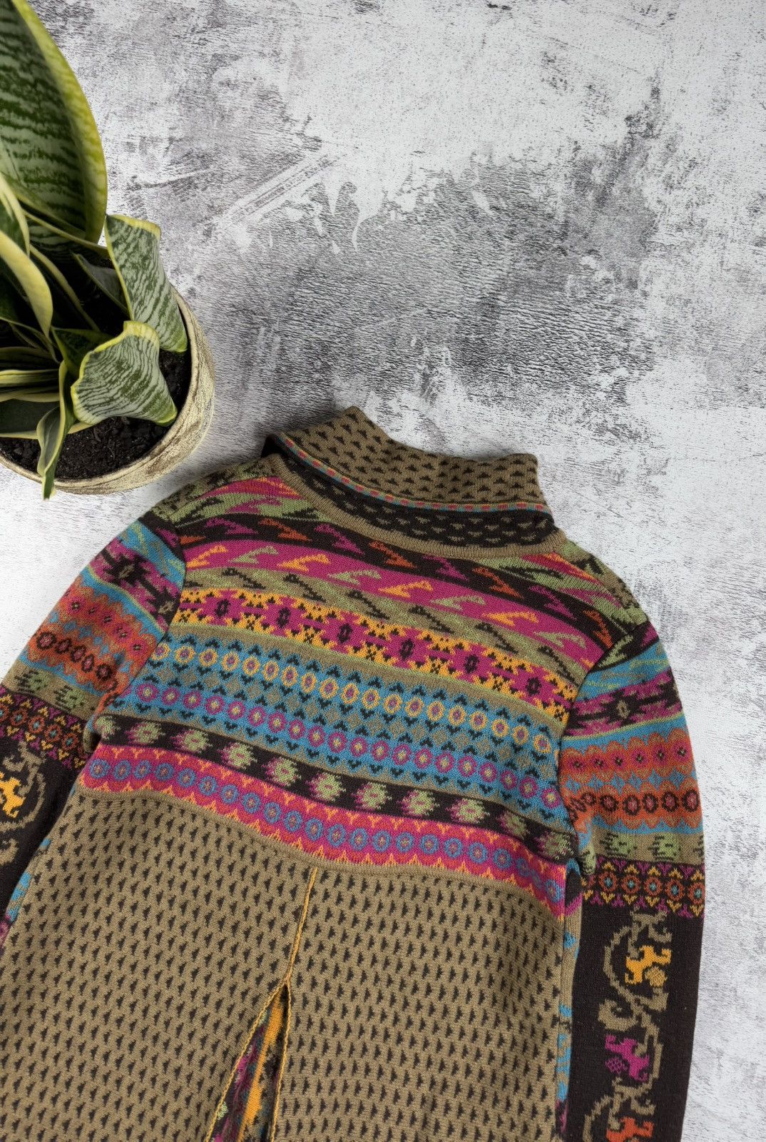 Designer × Vintage IVKO Lambs Wool 38 Knit Floral Long Cardigan Sweater Dress Size M / US 6-8 / IT 42-44 - 19 Thumbnail