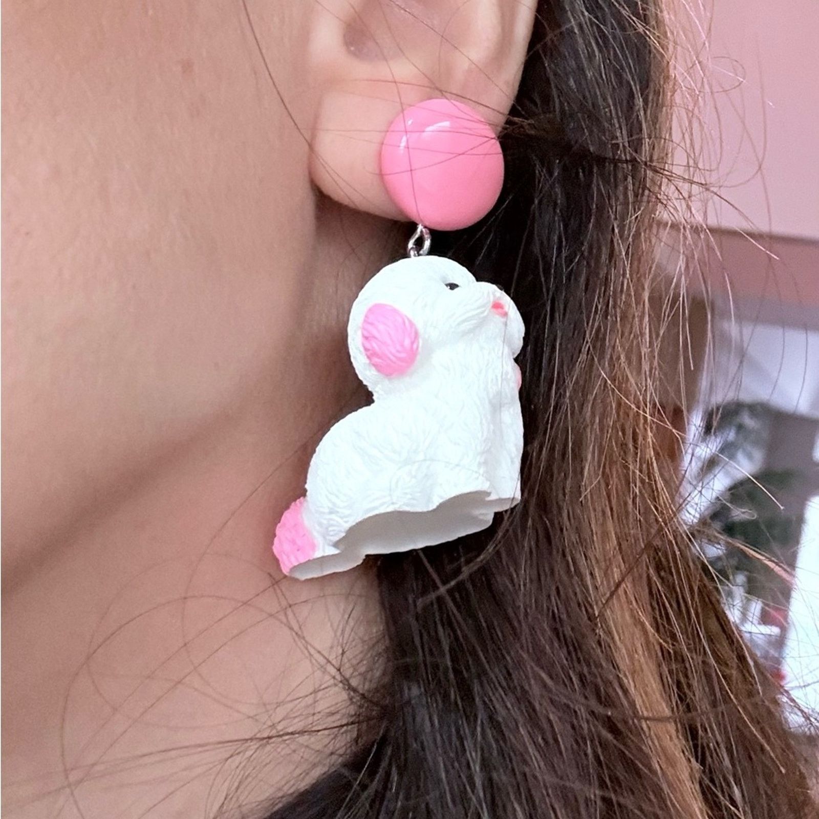 Other Playful Cute Puppy Dog Pink Earrings Size ONE SIZE - 3 Thumbnail