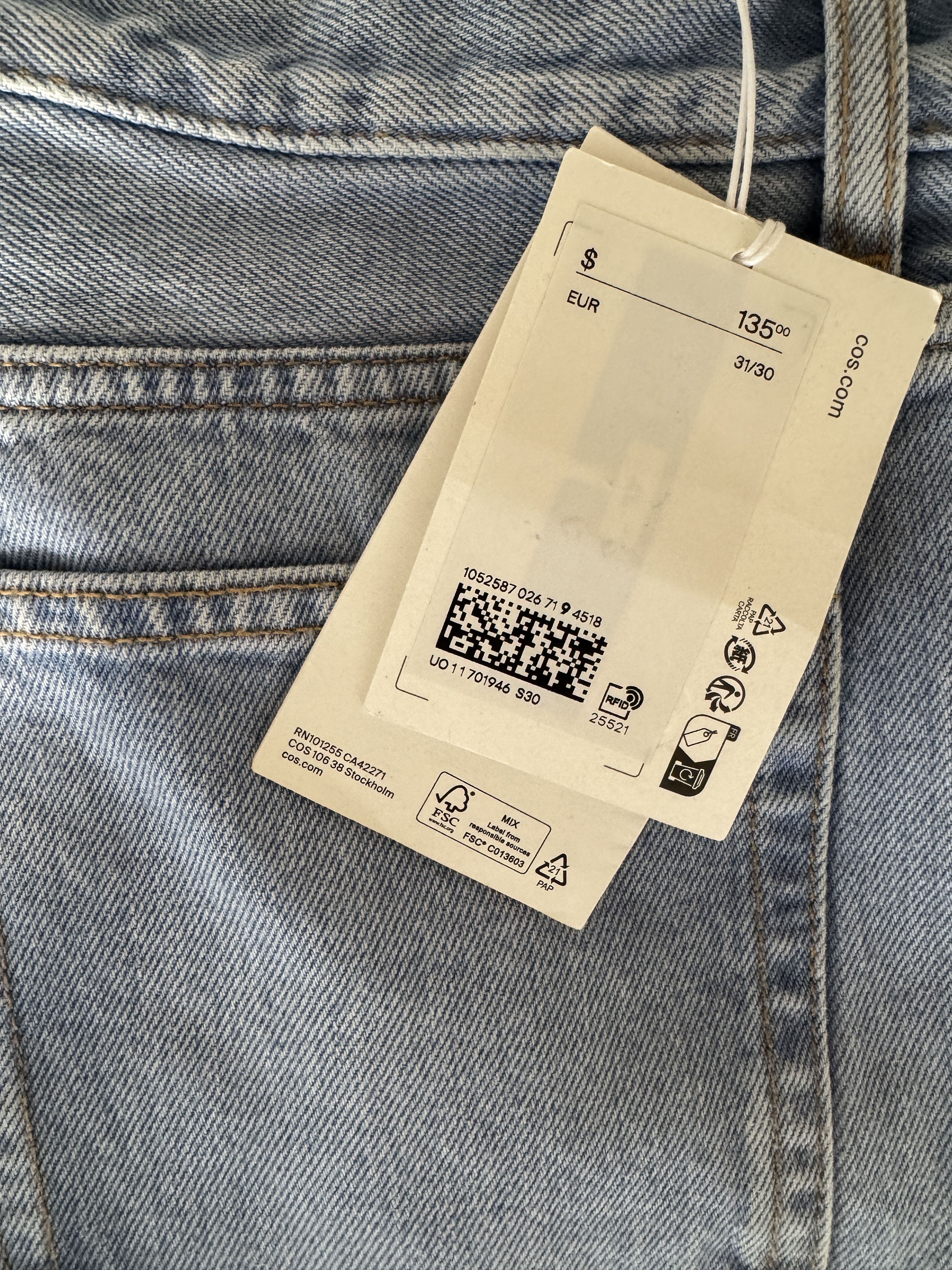 Cos COS Regular-Fit Tapered Straight-Like Light Pale Blue 31-30 Size US 31 - 1 Thumbnail