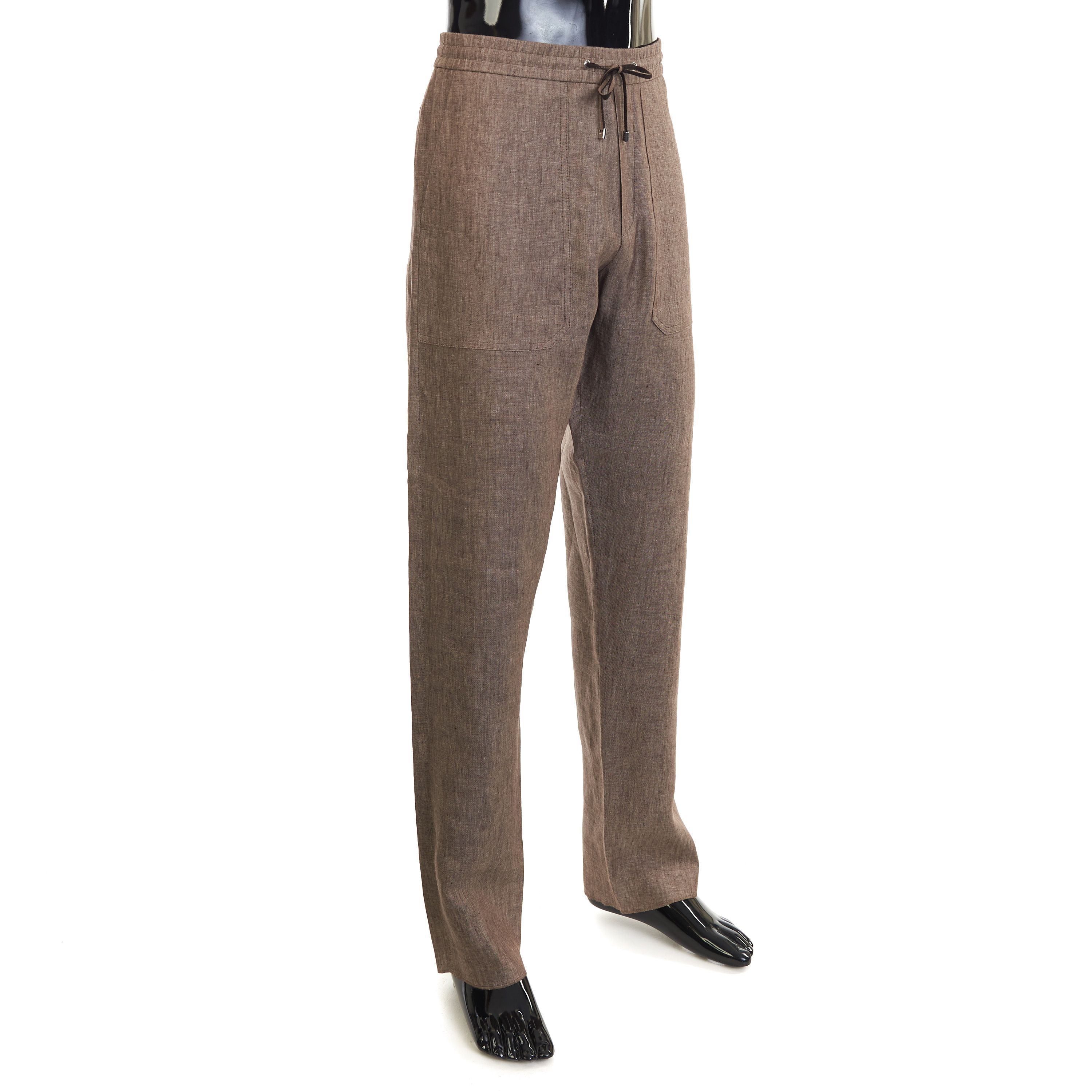 Other Brett Johnson Mocha Brown Linen Casual Pants With Drawstring Size US 30 / EU 46 - 3 Thumbnail