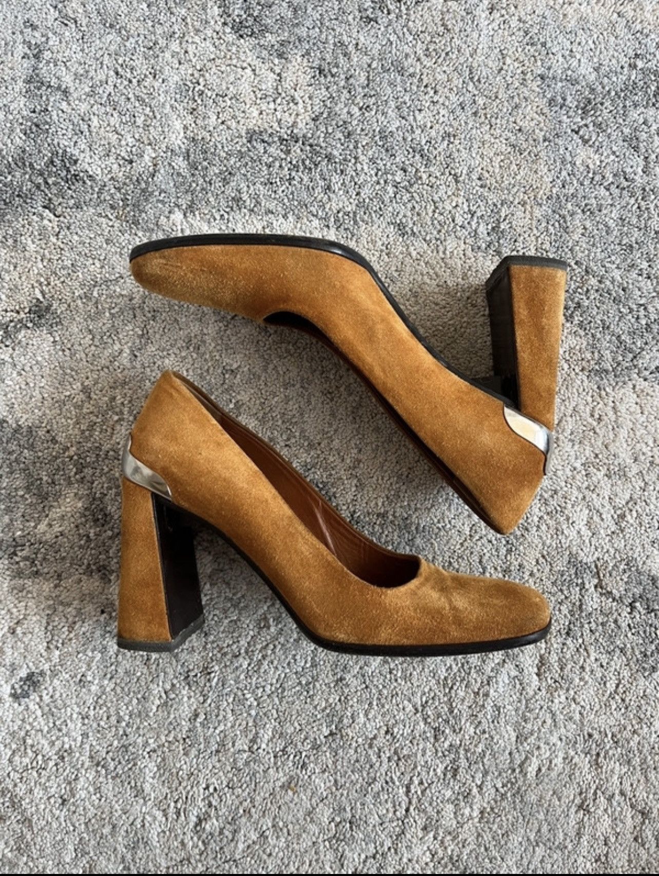 Prada Prada 1999 suede metallic plate heels Size US 8 / IT 38 - 1 Thumbnail