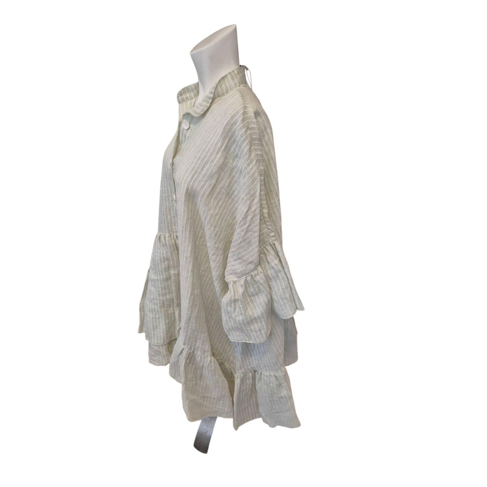 Other Aurelia Aqua Greek Boho Ruffle Linen Shirt Swing Dress Green Size ONE SIZE - 3 Thumbnail