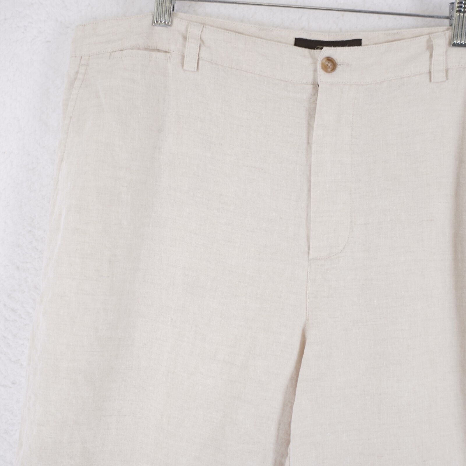 Tasso Elba Tasso Elba 100% Linen Cream Birdseye Flat Front High Rise Dr Size 38S - 2 Thumbnail