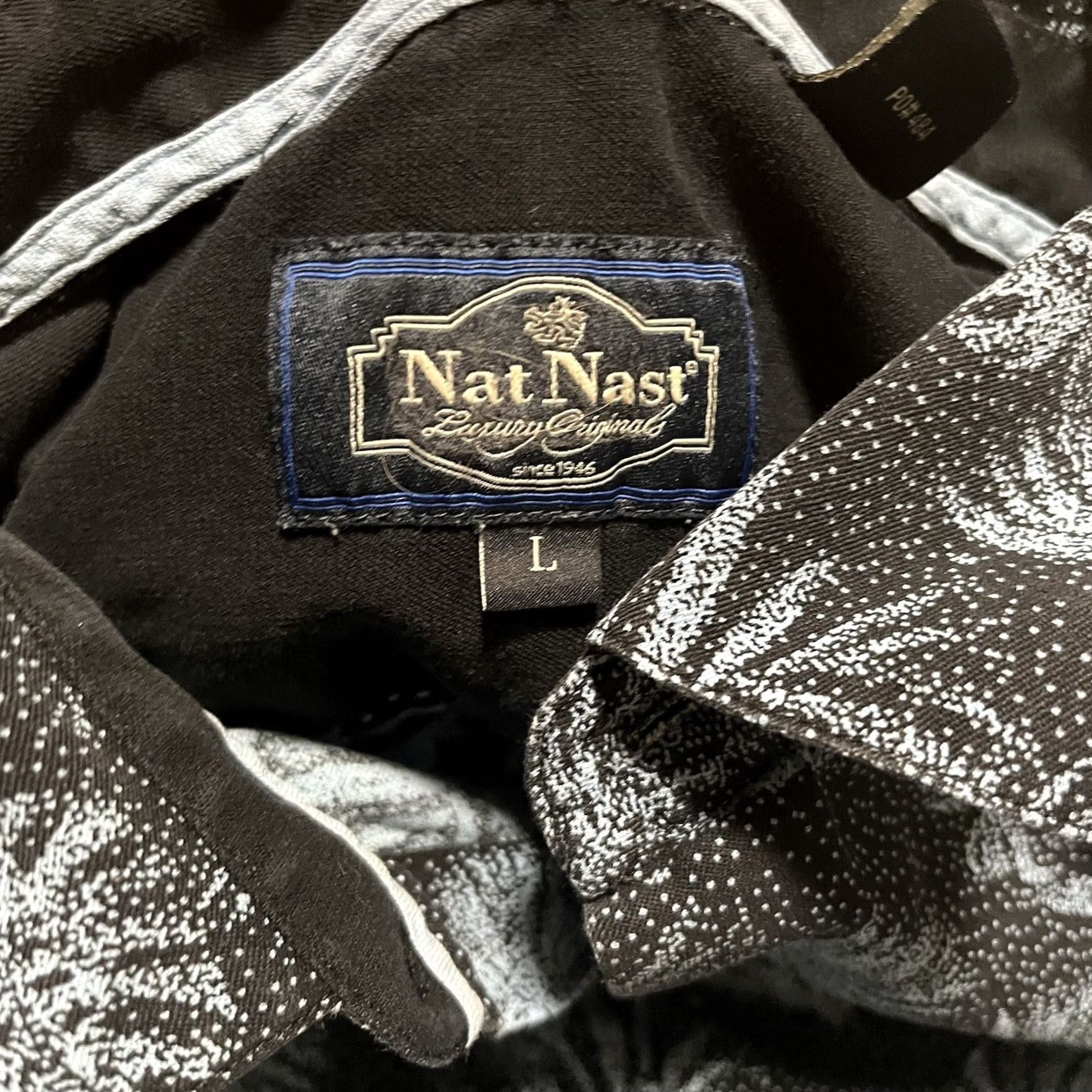 Nat Nast Nat Nast Shirt Hawaiian Silk Black Blue Button Up Camp Mens Large All Over Print Size US L / EU 52-54 / 3 - 7 Thumbnail