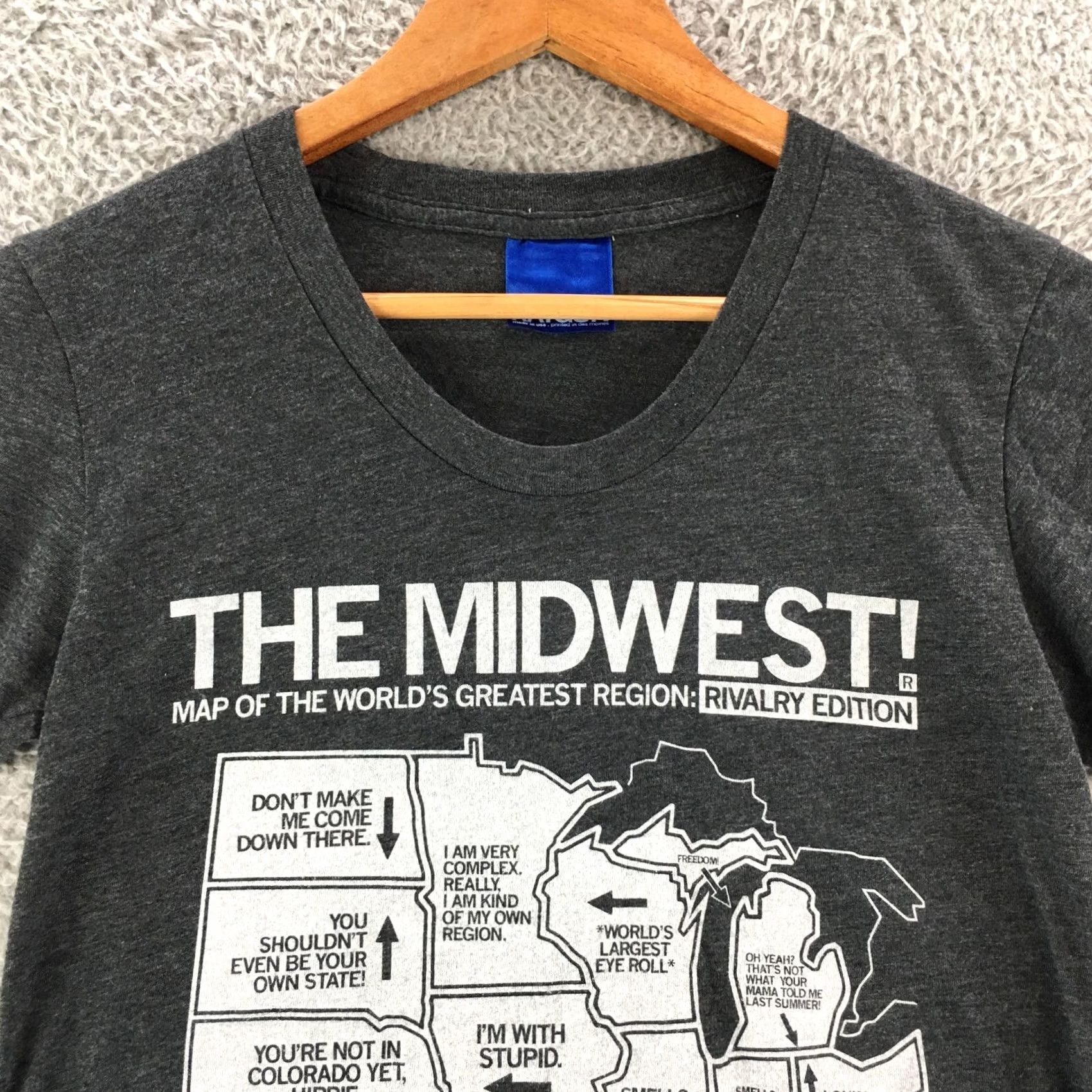 Vintage Raygun Graphic Tee Tshirt Womens Medium Grey Short Sleeve The Midwest Map Shirt Womens M Gray Classic Casual Tee Size M / US 6-8 / IT 42-44 - 2 Thumbnail