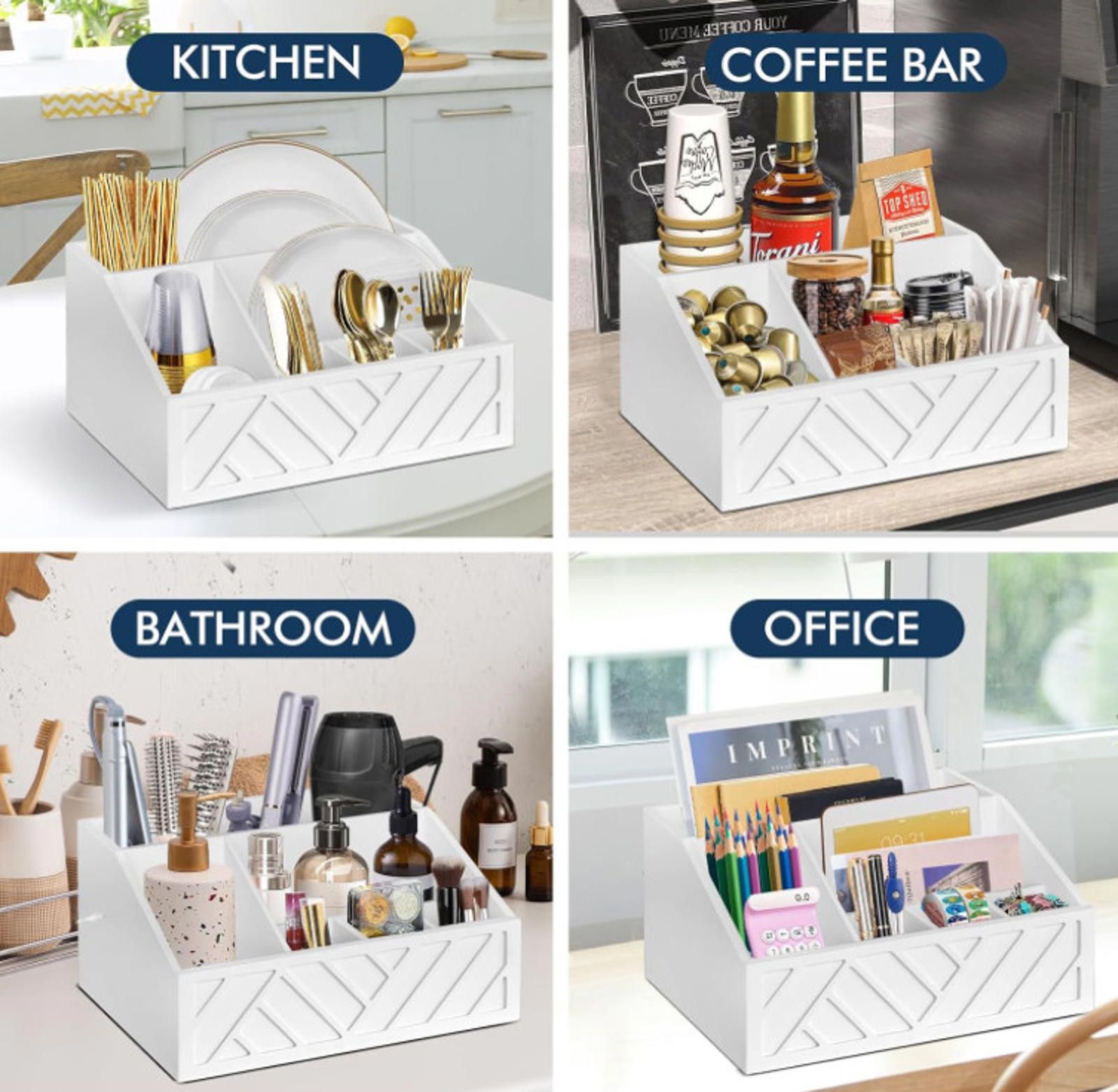 Designer Wood Rustic Silverware Utensil Caddy Cutlery Organizer Box Size ONE SIZE - 8 Thumbnail
