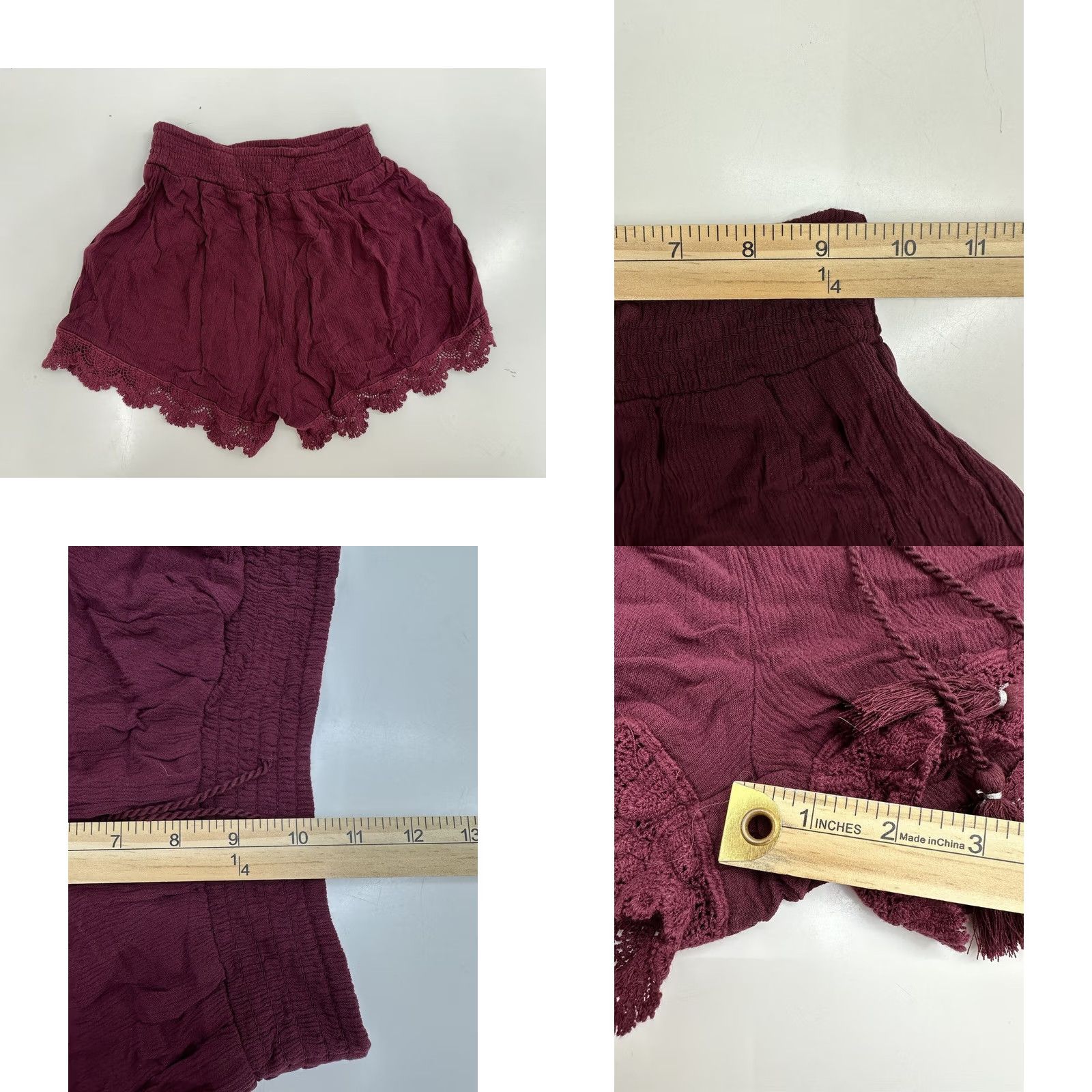 Vintage VINTAGE Womens Mudd Maroon Elastic Waist Lace Hem Shorts XS Beach Womens Size 26" / US 2 / IT 38 - 8 Thumbnail