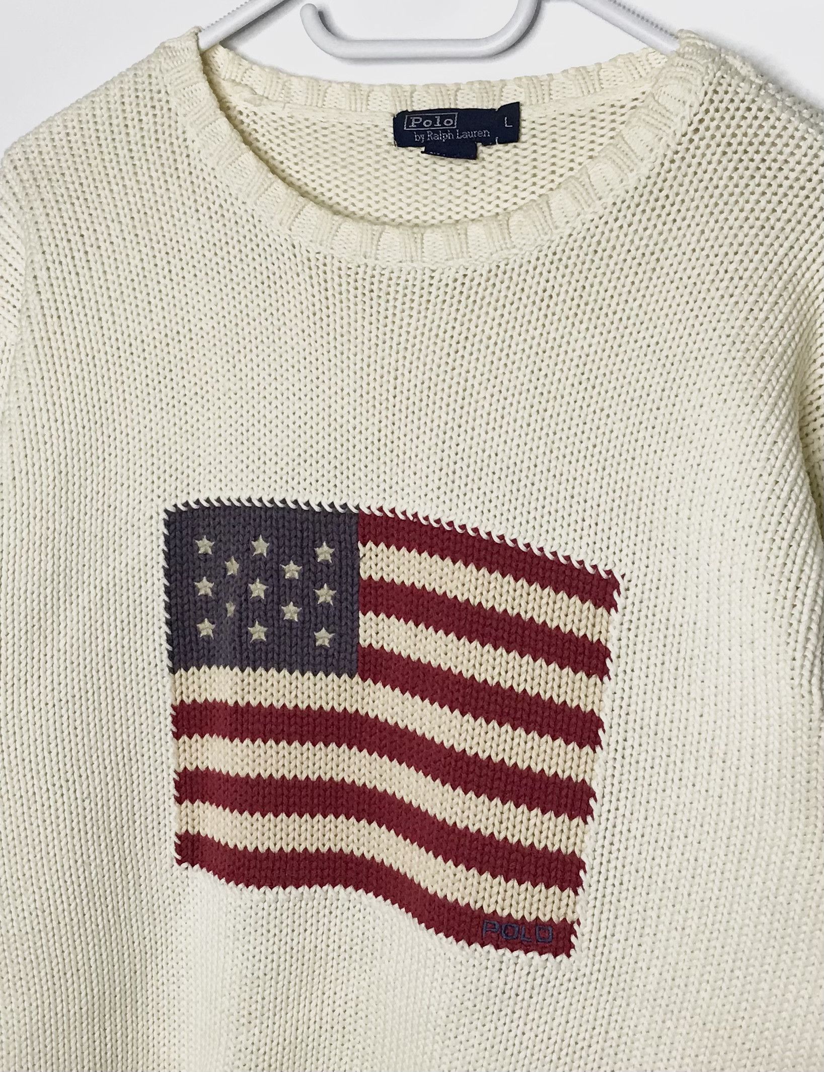 Polo Ralph Lauren Polo Ralph Lauren Mens The Iconic Flag Knit Sweater Cream Size US L / EU 52-54 / 3 - 2 Thumbnail