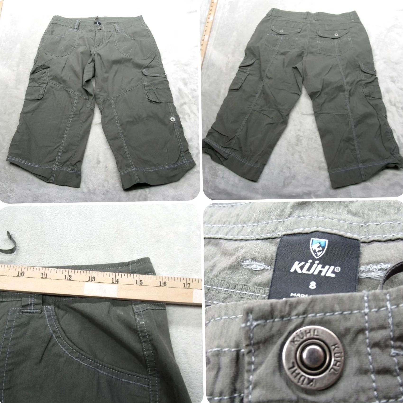Vintage Kuhl Pants Womens Green Roll-Up Lightweight Stretch Cargo Kontra Capri 32x19 Size 30" / US 8 / IT 44 - 2 Thumbnail