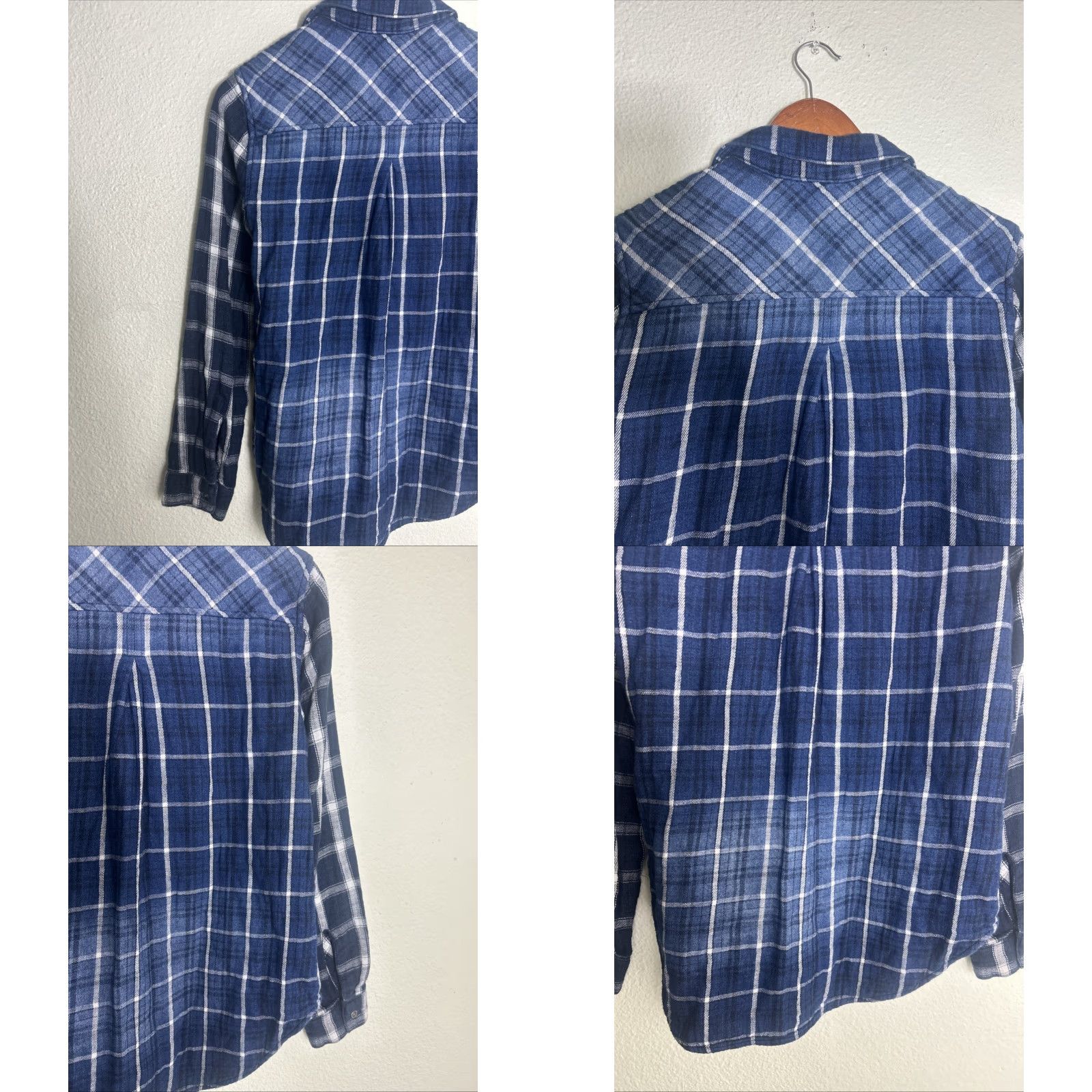CLOT Cloth & Stone Womens Small Button-Up Long Sleeve Flannel Shirt Blue White Play Size S / US 4 / IT 40 - 8 Thumbnail
