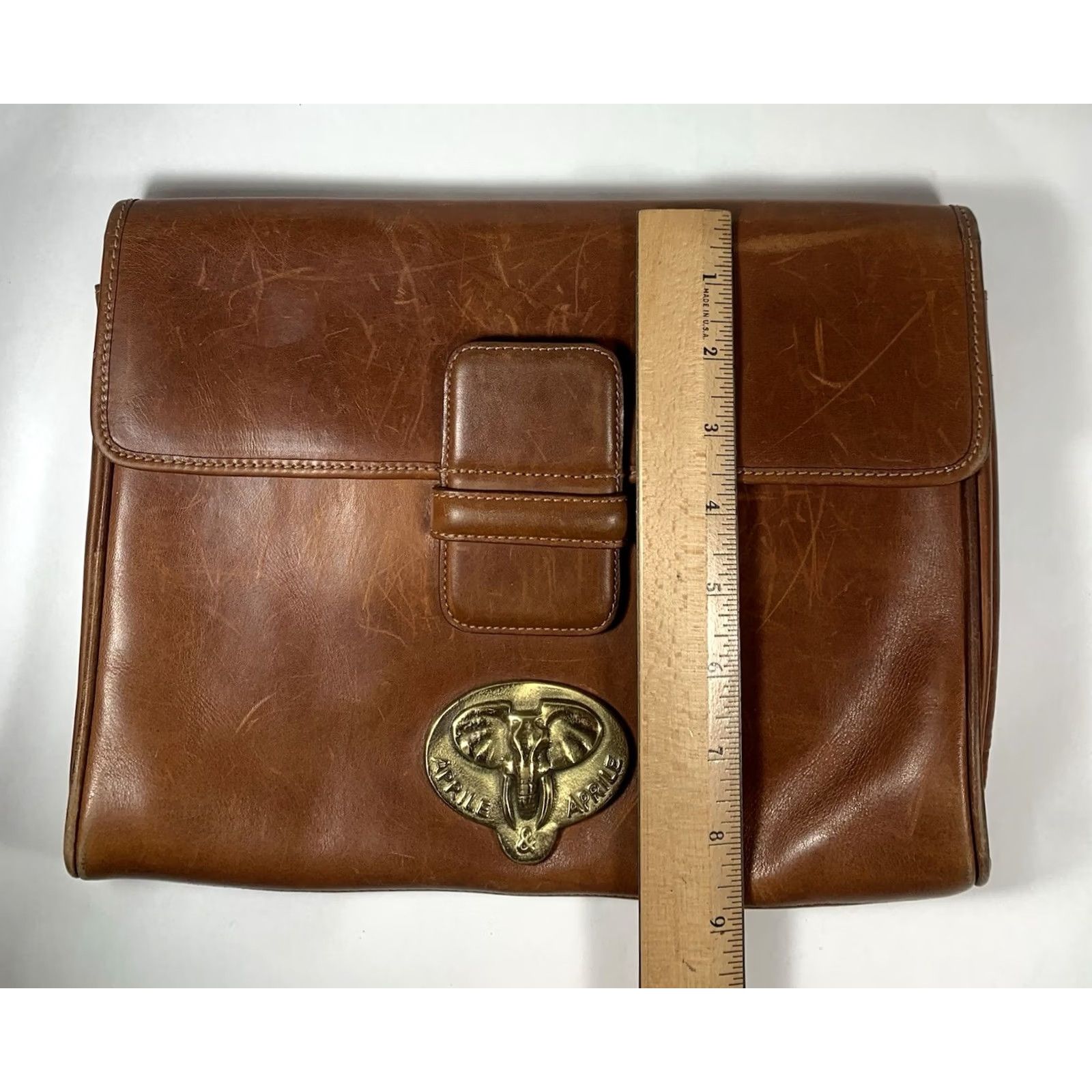 Vintage Aprile & Aprile Brown Leather Handbag Elephant Emblem Medium Clutch Womens Size ONE SIZE - 3 Thumbnail
