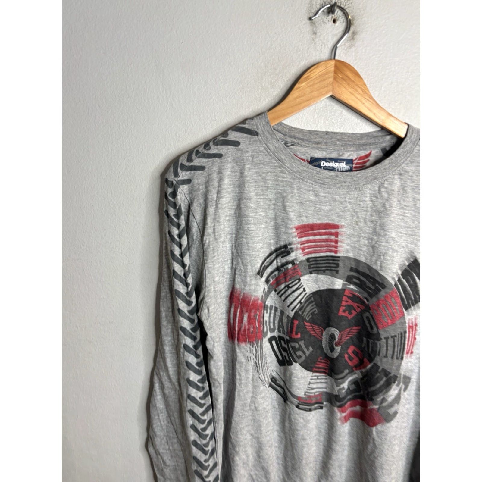 Desigual Desigual Shirt Mens L Gray Graphic Long Sleeve Y2K Print Cotton Size US L / EU 52-54 / 3 - 2 Thumbnail