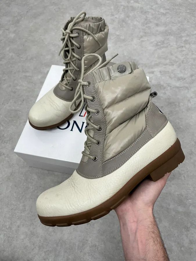 Moncler Moncler White & Grey Leather Puffer Boots Size US 9 / EU 42 - 1 Thumbnail