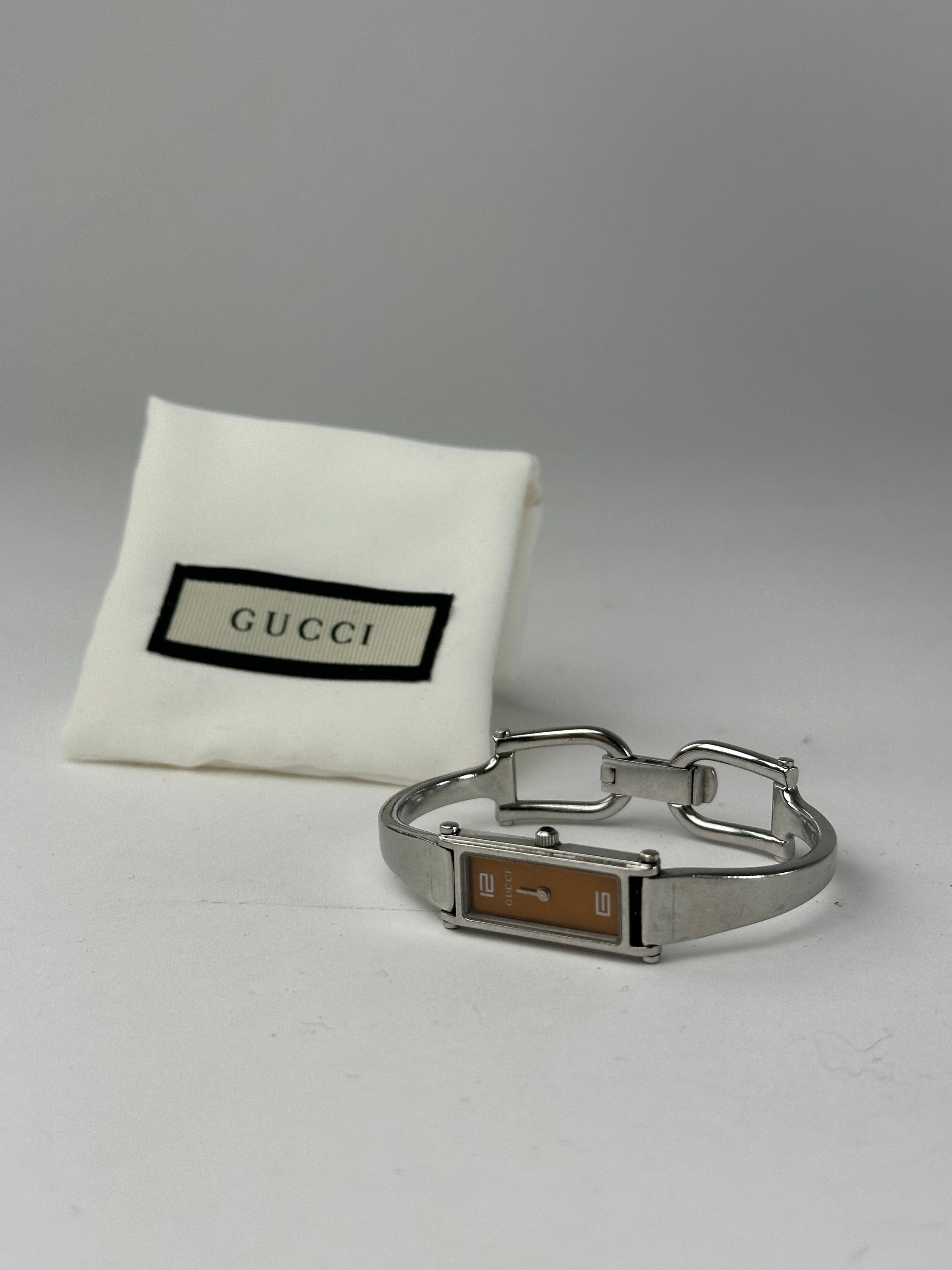 Gucci Vintage Stainless Steel Bracelet Watch Y2K Orange Silver Size ONE SIZE - 1 Thumbnail