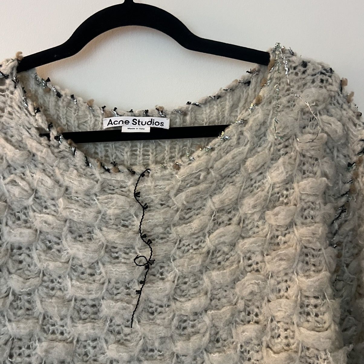Acne Studios Acne Studios Off White Distressed Embellished Sweater Size US M / EU 48-50 / 2 - 7 Thumbnail