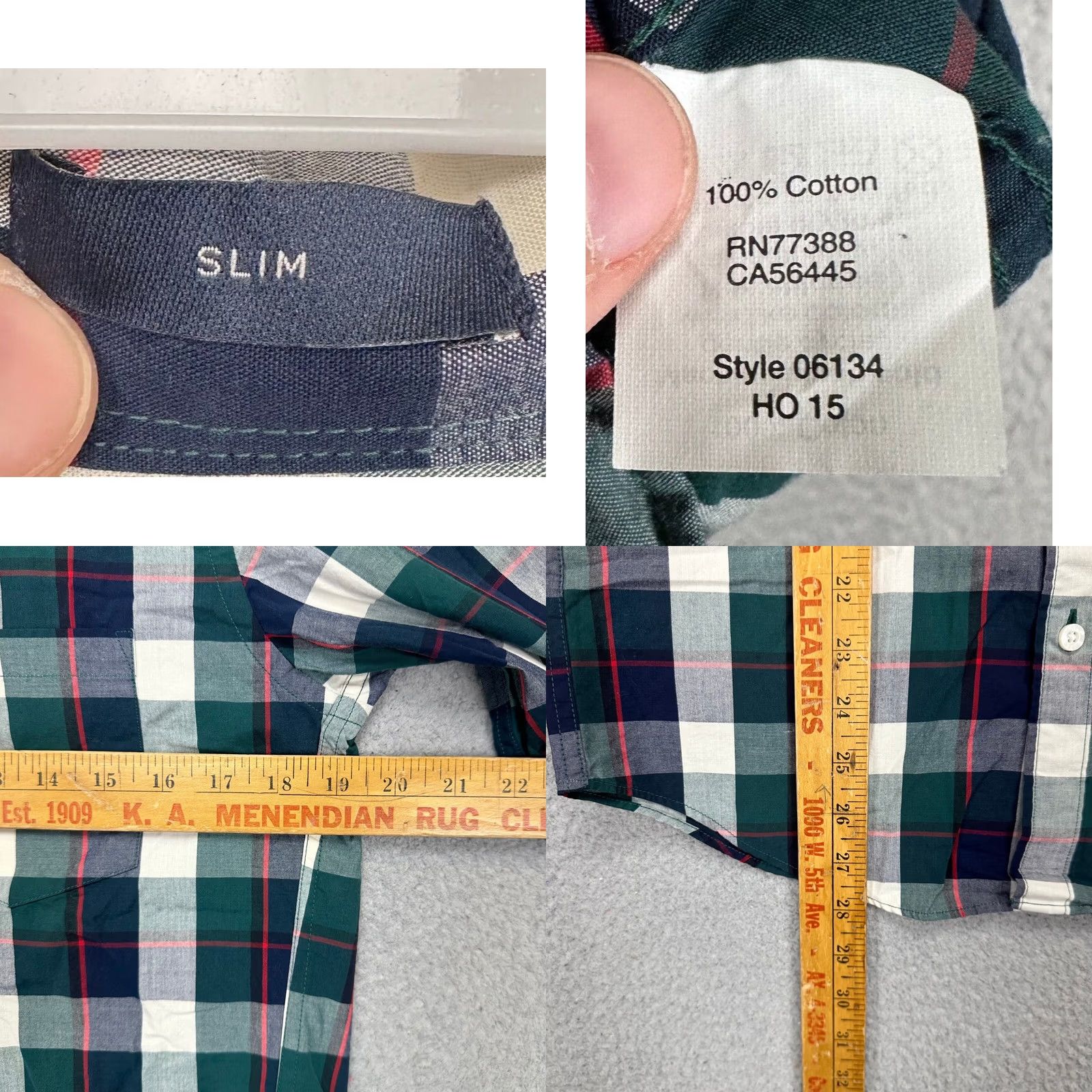 J.Crew J.CREW Shirt Adult Small Slim Button-Down Long Sleeve Plaid Navy Green Mens NEW Size US S / EU 44-46 / 1 - 8 Thumbnail