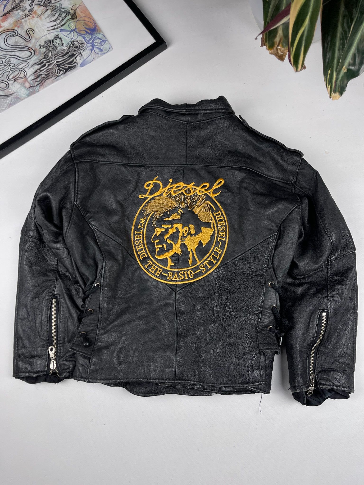 Vintage Diesel Leather Dragway 80's Racing Black Jacket