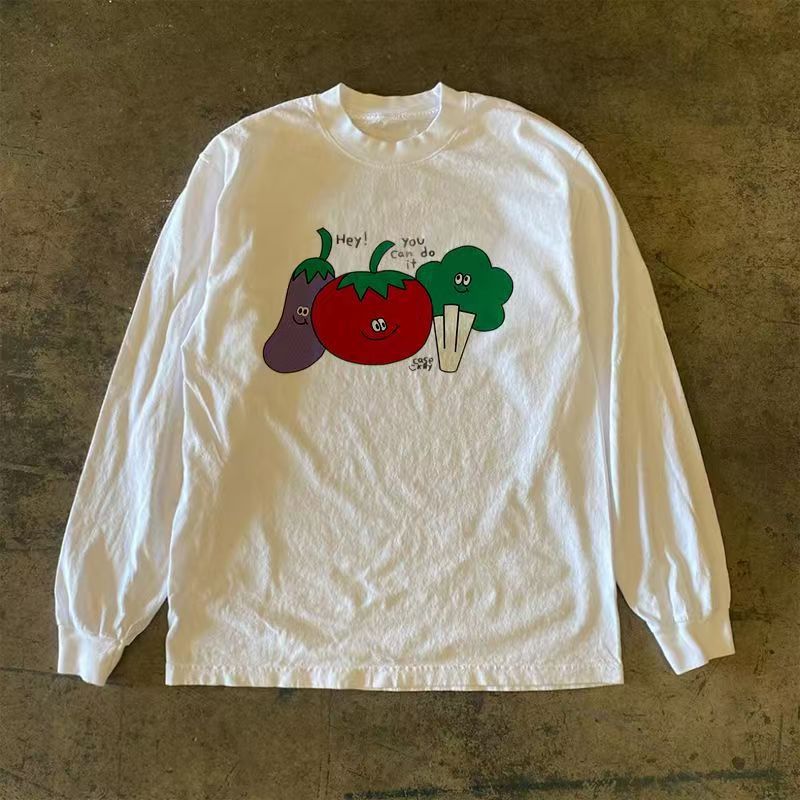 Japanese Brand White washed vintage vegetable print long-sleeved t-shirt Size US M / EU 48-50 / 2 - 1 Thumbnail
