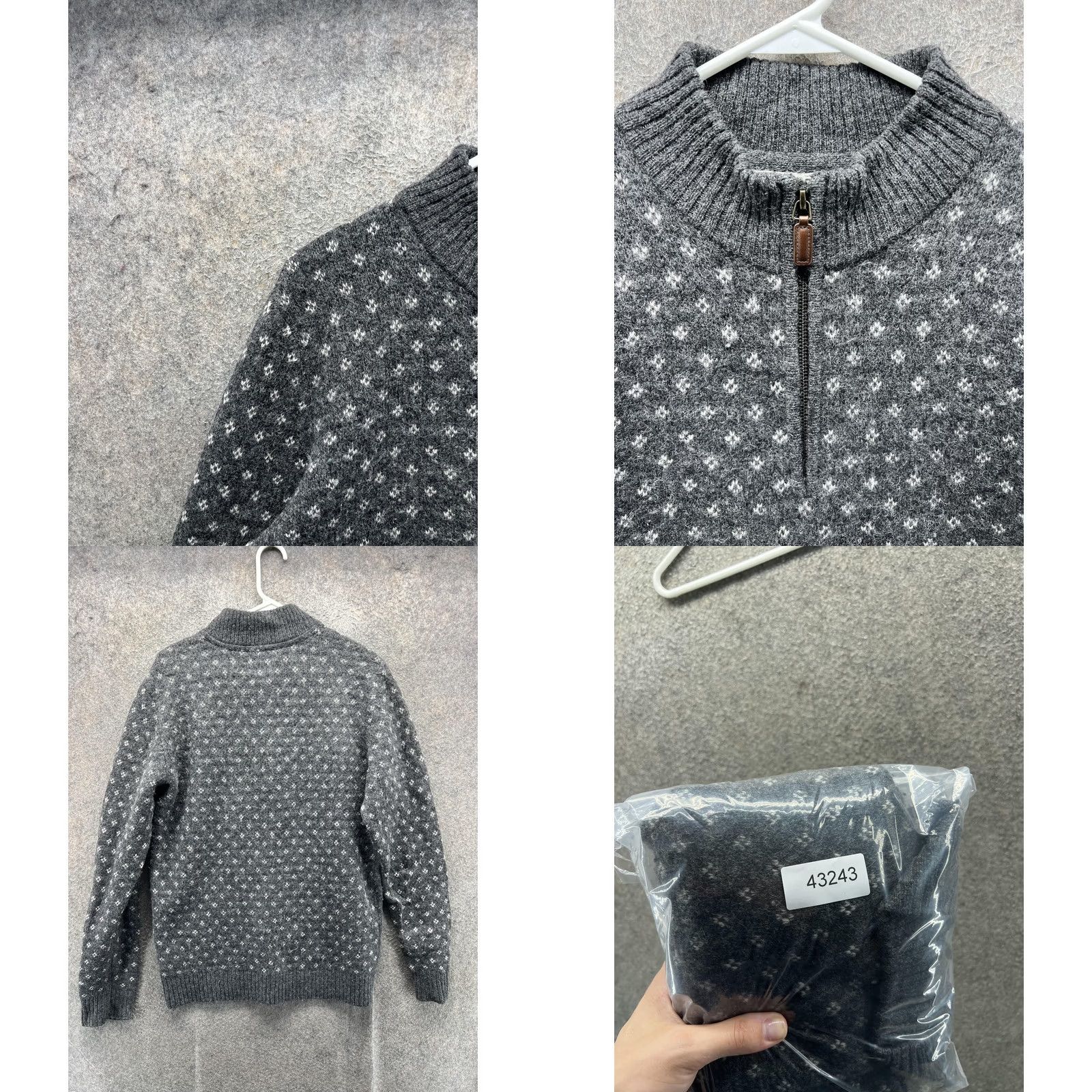 Abercrombie & Fitch Abercrombie & Fitch Sweater Mens M Gray 1/4 Zip Mock Neck Geometric Wool Size US M / EU 48-50 / 2 - 8 Thumbnail
