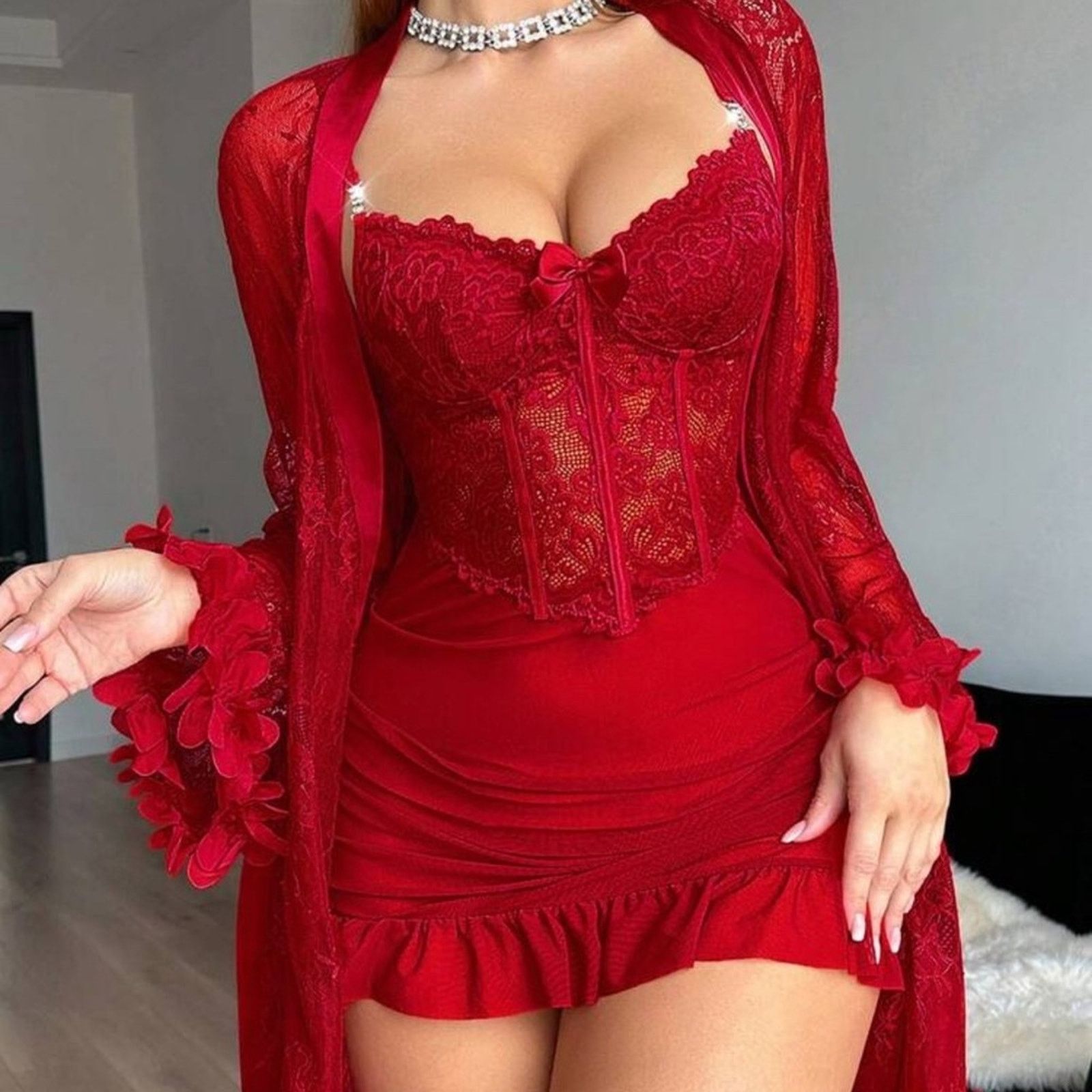 Other Elegant Red Lace Lingerie Set Size S / US 4 / IT 40 - 5 Thumbnail