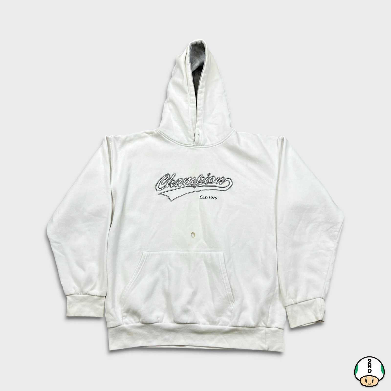 Champion × Vintage Champion Hoodie Large Script Pullover 90s Hooded Sweatshirt Size US L / EU 52-54 / 3 - 1 Thumbnail