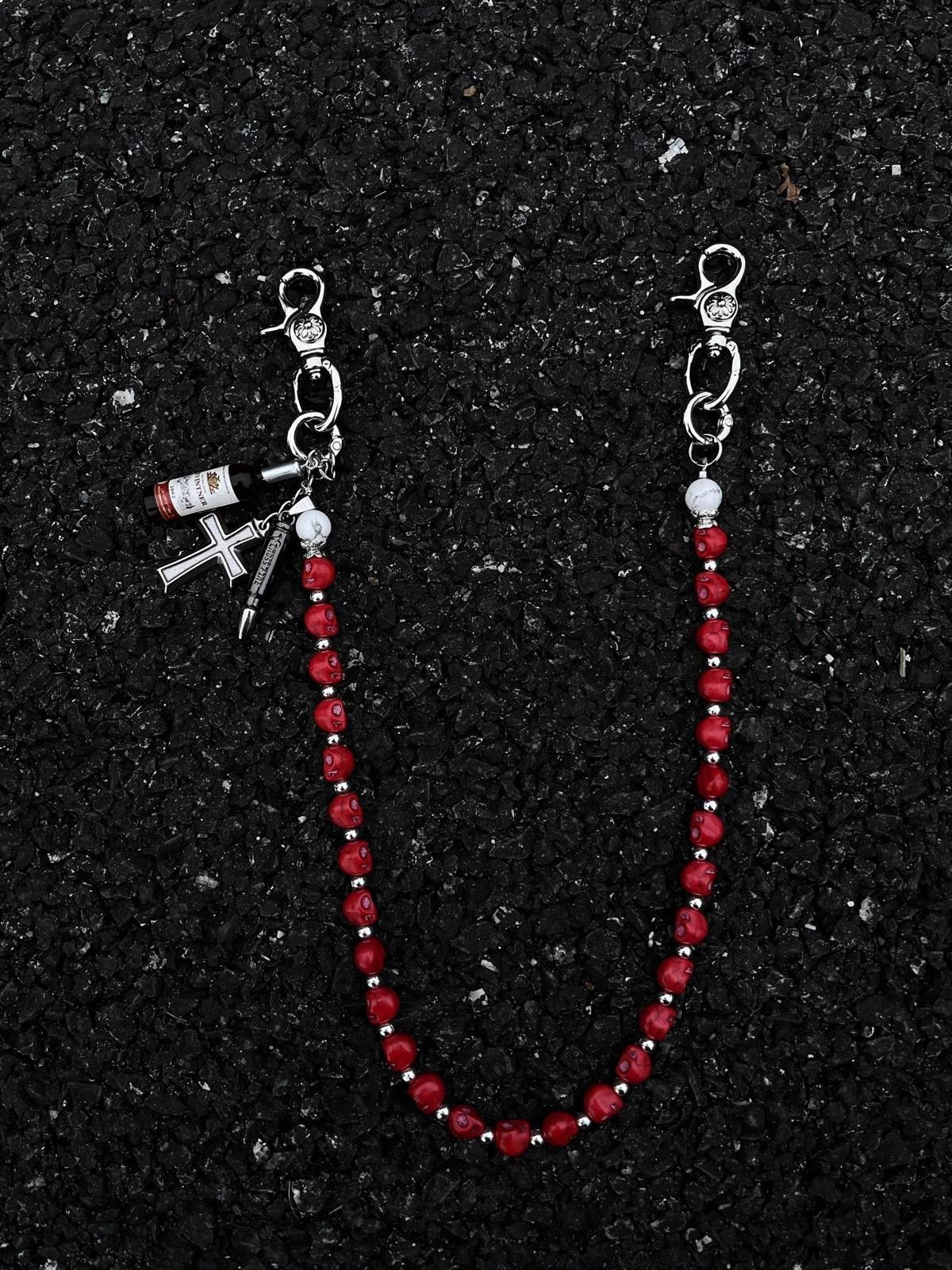 Jewelry Red Pine Stone Skull Cleanfit Wallet Chain ,Jeans Chain Size ONE SIZE - 5 Thumbnail